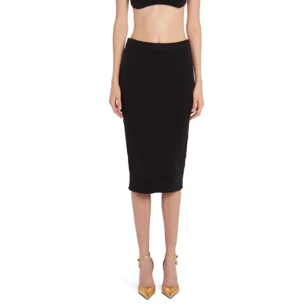 Tom Ford o1loc1c0325 GCK136 Cotton Cashmere Blend Skirt in Black Size 25" / US 0 / IT 36 - 2 Thumbnail