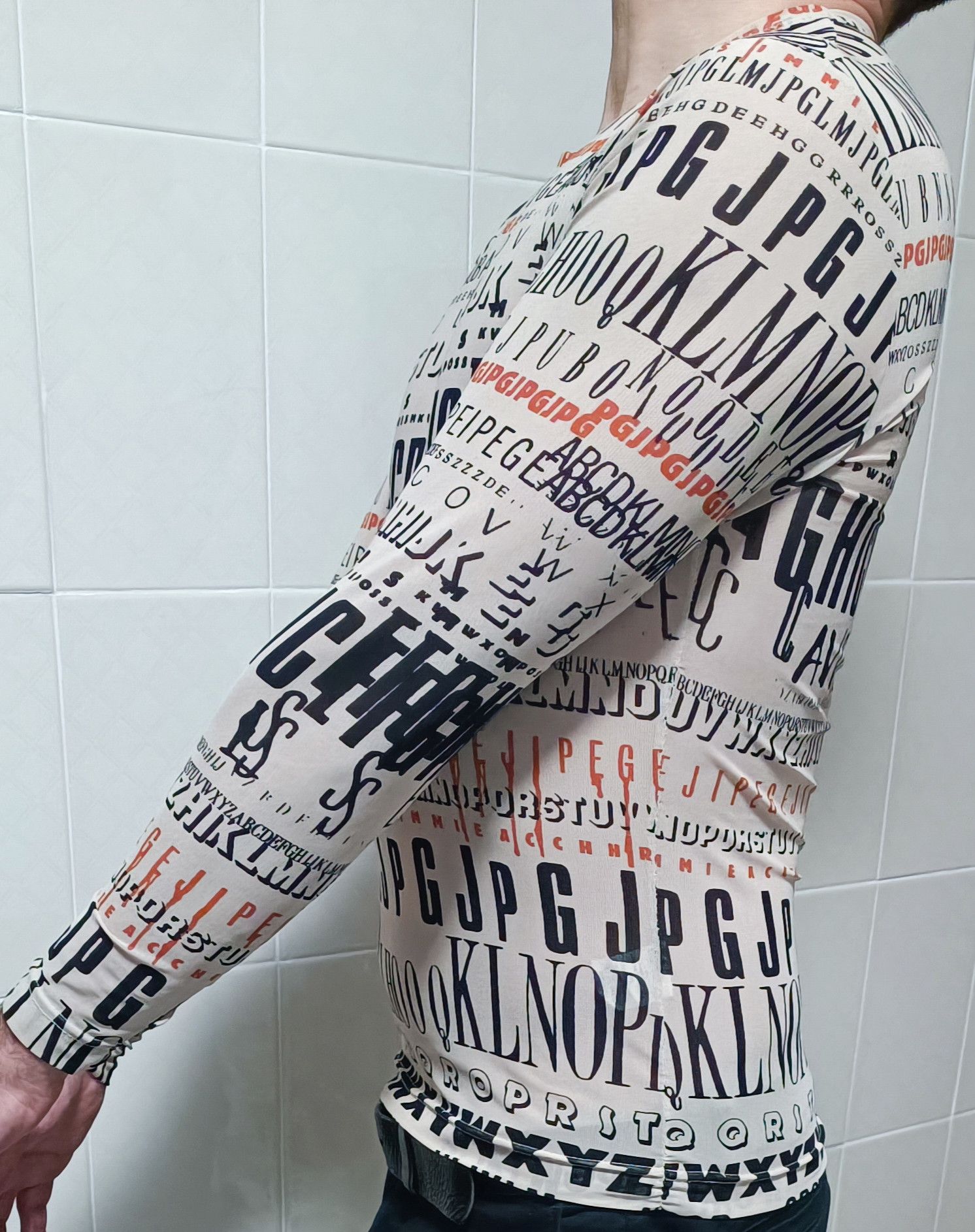 Jean Paul Gaultier Fall 1995 - Iconic letters lycra top Size US M / EU 48-50 / 2 - 6 Thumbnail