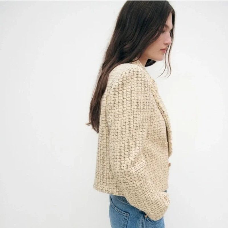 Zara RARE!!! ZARA Cropped Jacket with Frayed Trims NWT Size L / US 10 / IT 46 - 4 Thumbnail