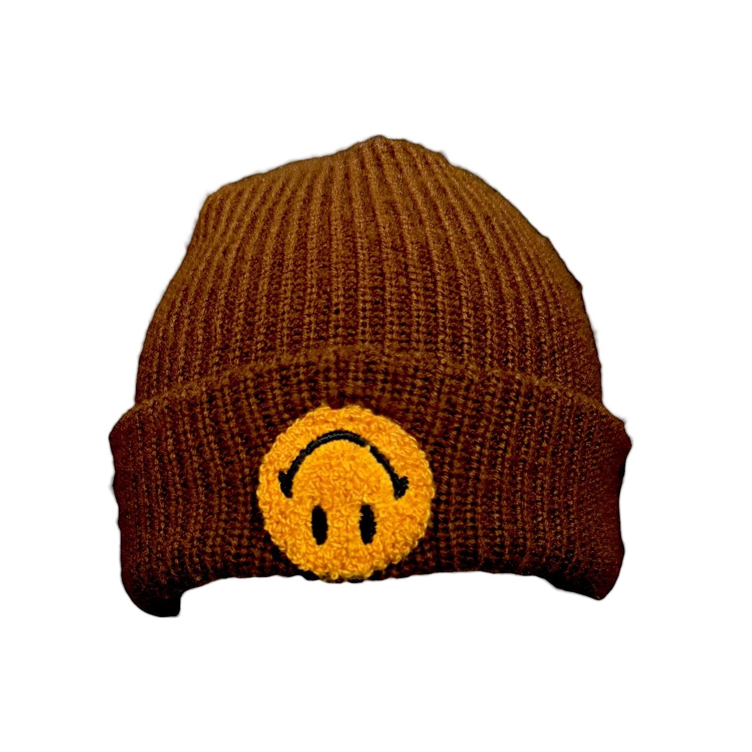 Market Men's Market Studios Brown Upside Down Smiley Beanie OS Size ONE SIZE - 1 Thumbnail