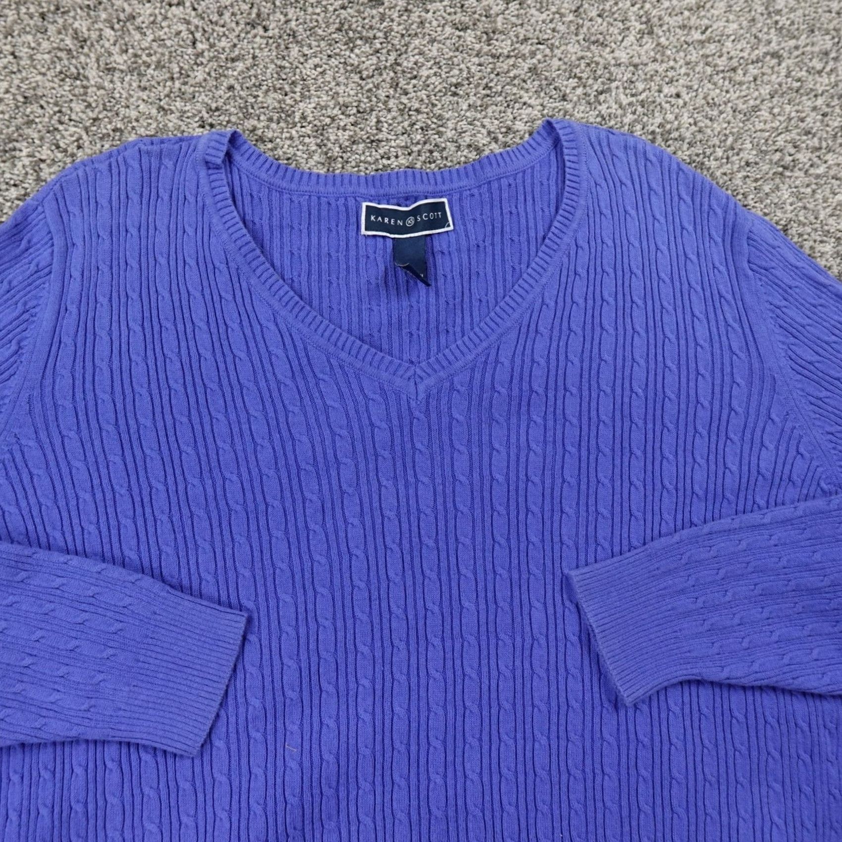 Vintage Fisherman Sweater Womens XL Blue V Neck 3D Aran Cable Knit Pullover Sweatshirt Size XL / US 12-14 / IT 48-50 - 4 Thumbnail