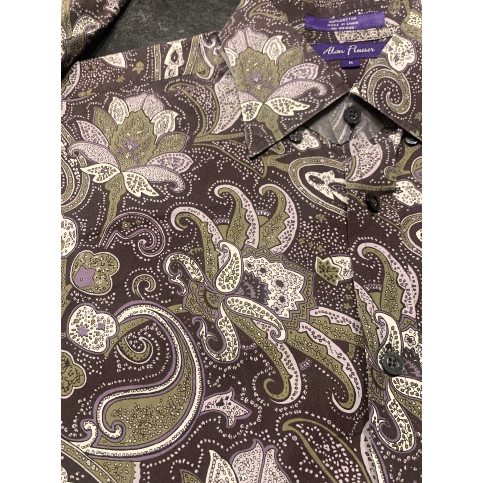 Vintage Alan Flusser Button Down Long Sleeve Mens Medium Purple Paisley Shirt Size US M / EU 48-50 / 2 - 4 Thumbnail
