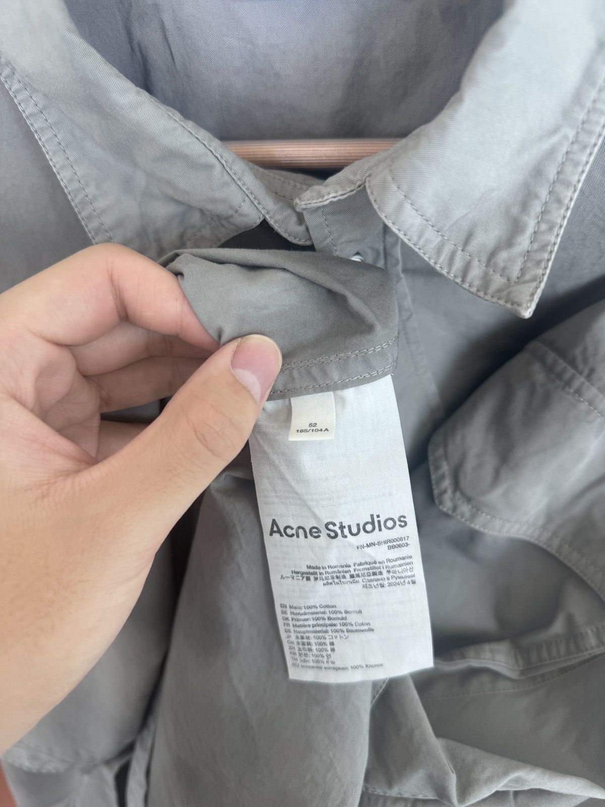 Acne Studios ACNE STUDIOS Siguel Cotton Twill Shirt Grey Size US L / EU 52-54 / 3 - 6 Thumbnail