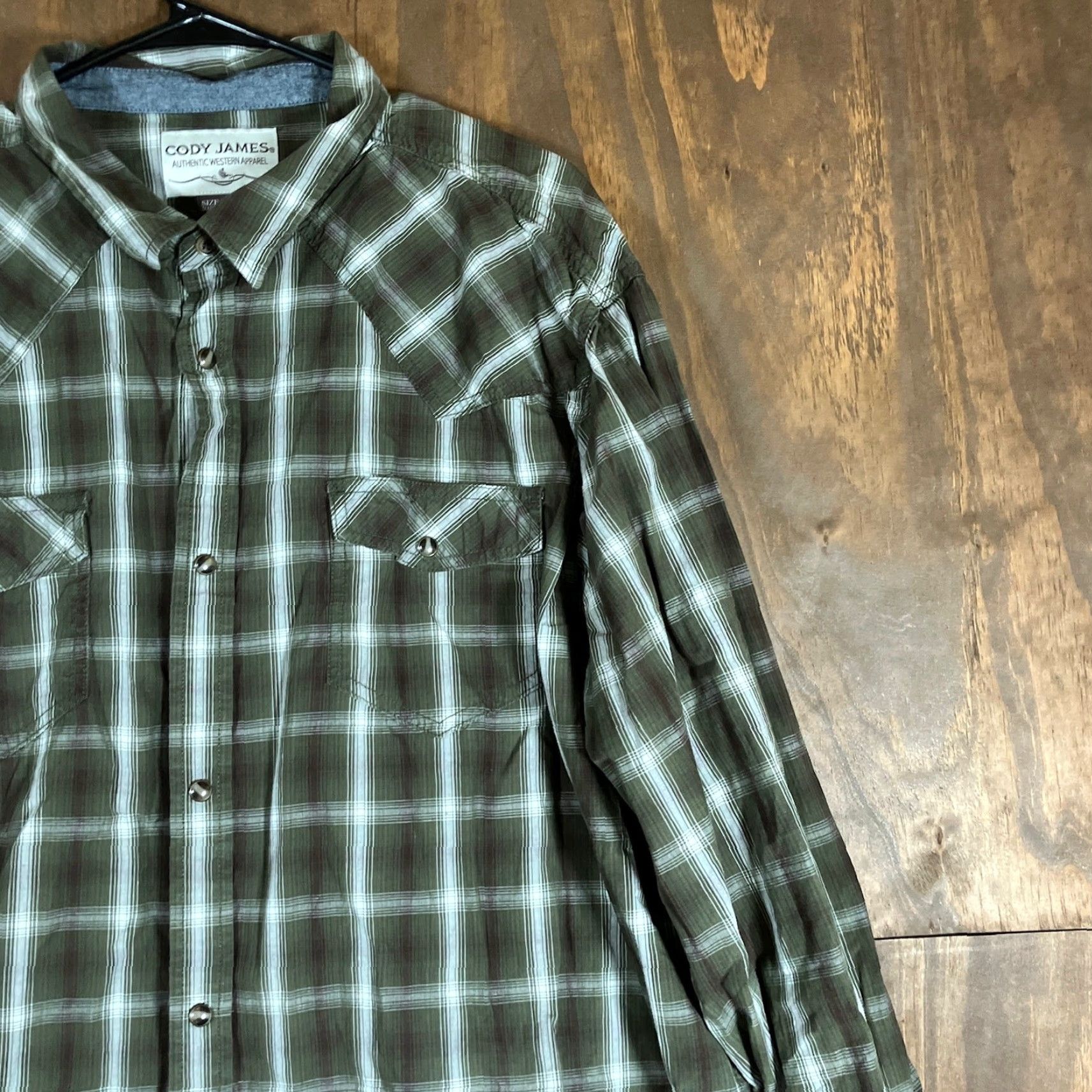 Cody James Cody James Mens Shirt Dark Green Western Plaid 3XLT Pearl Snap Button-Up Tail Tall Fit Western Shirt Size US XXL / EU 58 / 5 - 5 Thumbnail