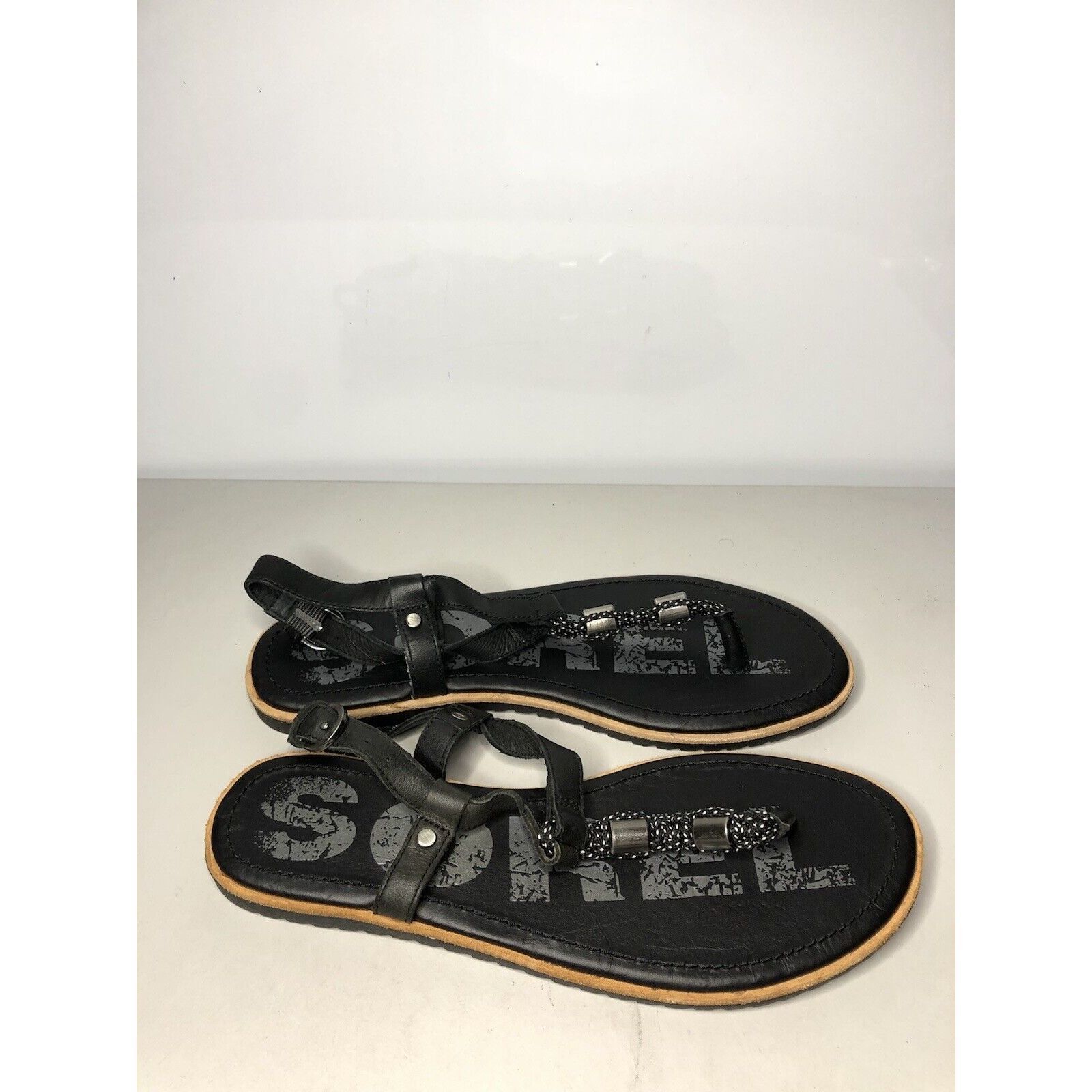 SOREL Sorel Black Leather Thong Casual Ankle Strap Flats Sandals W Size US 9 / IT 39 - 9 Thumbnail