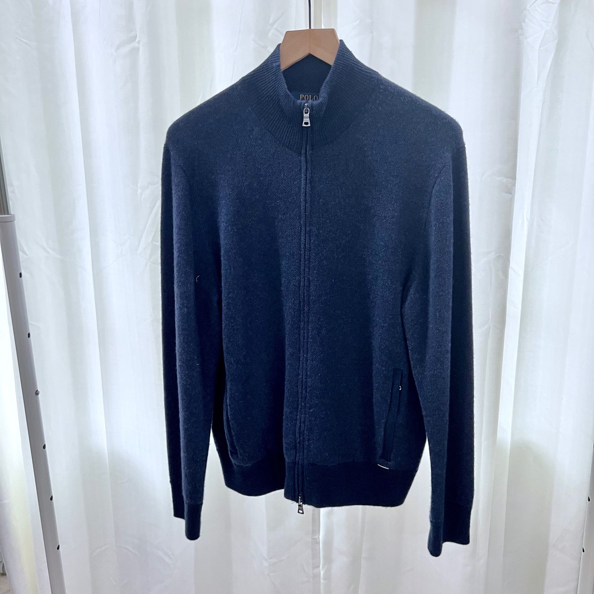 image of Polo Ralph Lauren Polo By Ralph Laurent Navy Blue Full Zip Cashmere Sweater, Men's (Size Medium)
