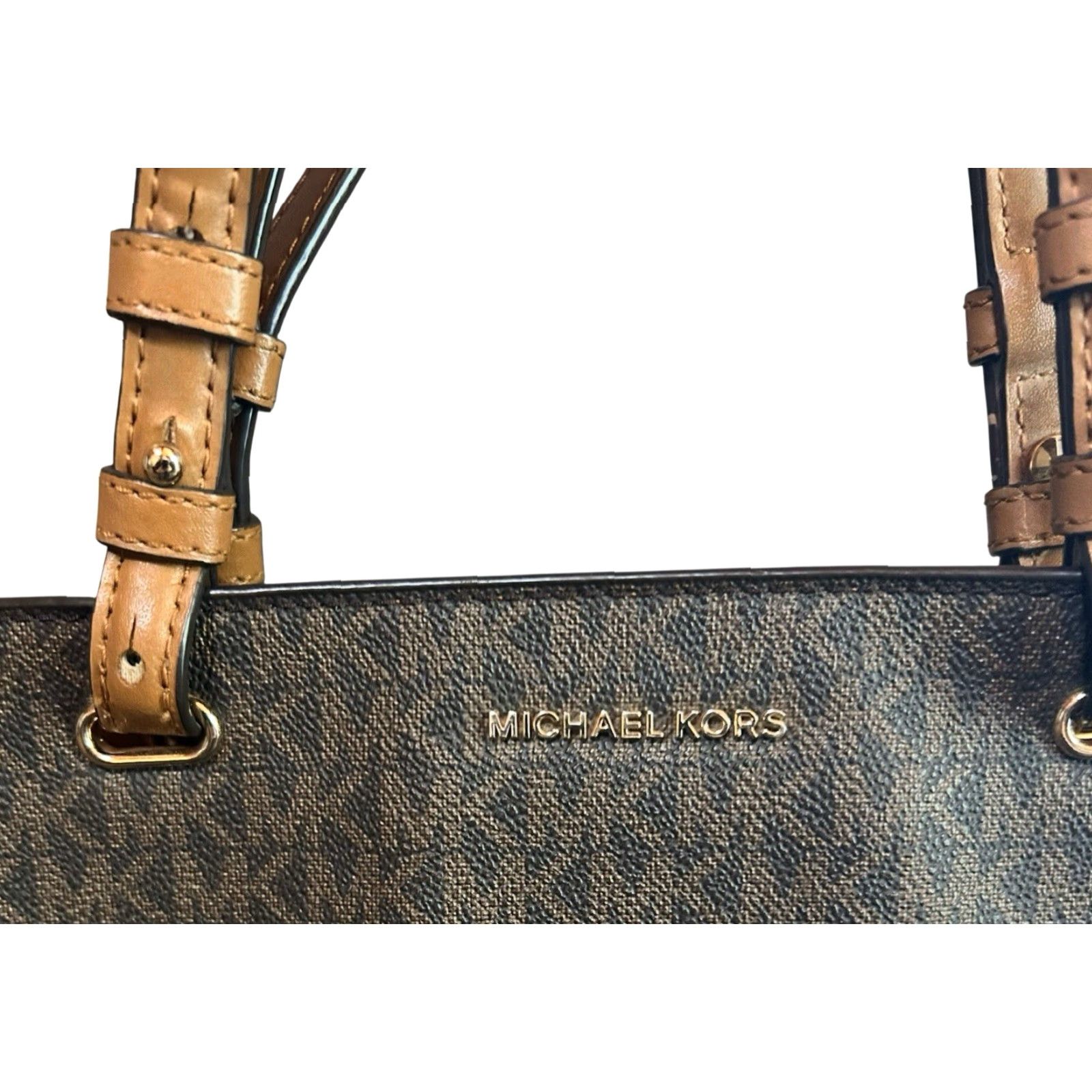 Michael Kors MICHAEL KORS Jet Set Travel Medium Double Pocket Tote Shoulder Bag MK Brown Read Womens Bag Size ONE SIZE - 5 Thumbnail