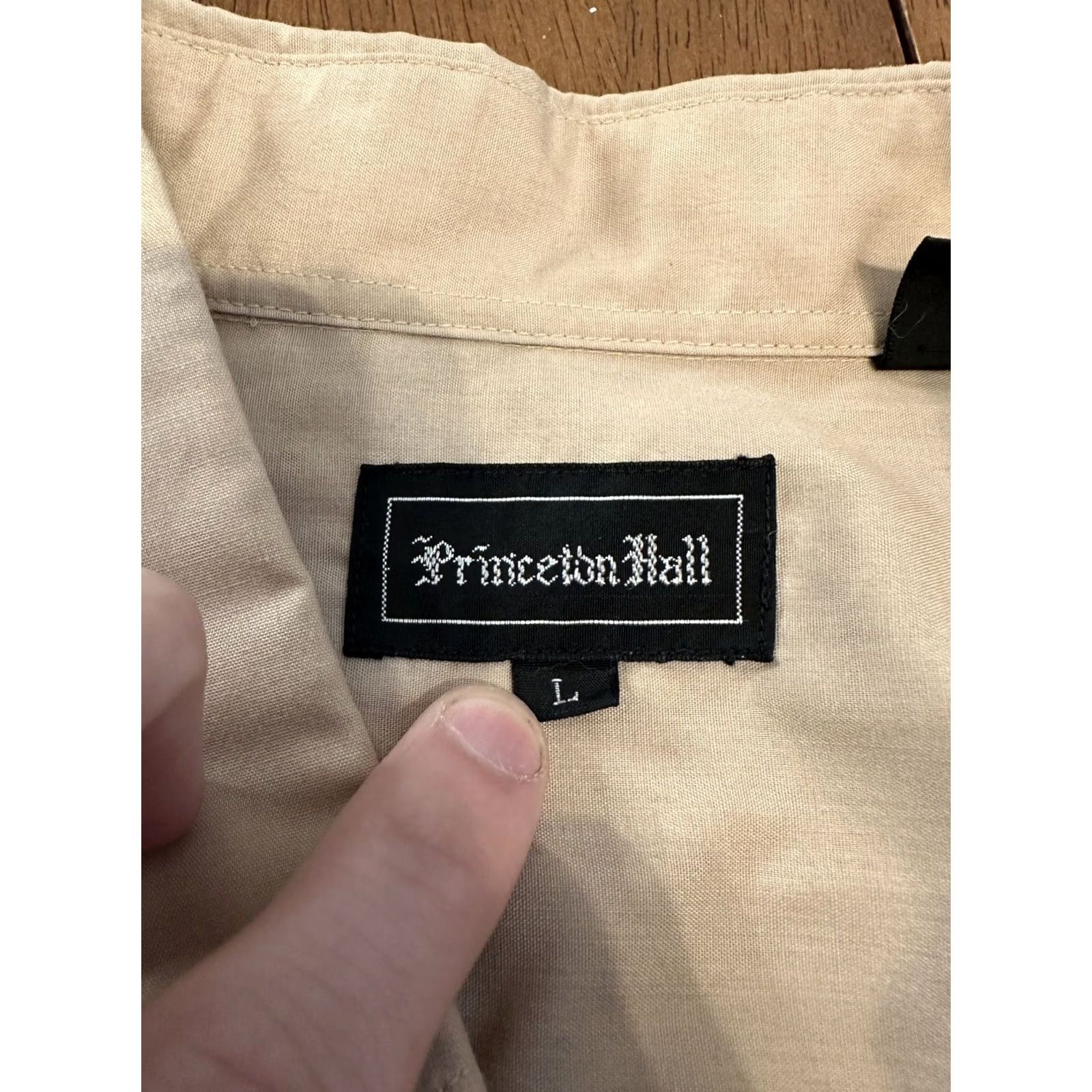 Vintage VINTAGE Princeton Hall Button-Front Dress Shirt Large L Tan Yellow 1990s Sportswear/Beach Mens Size 42R - 3 Thumbnail