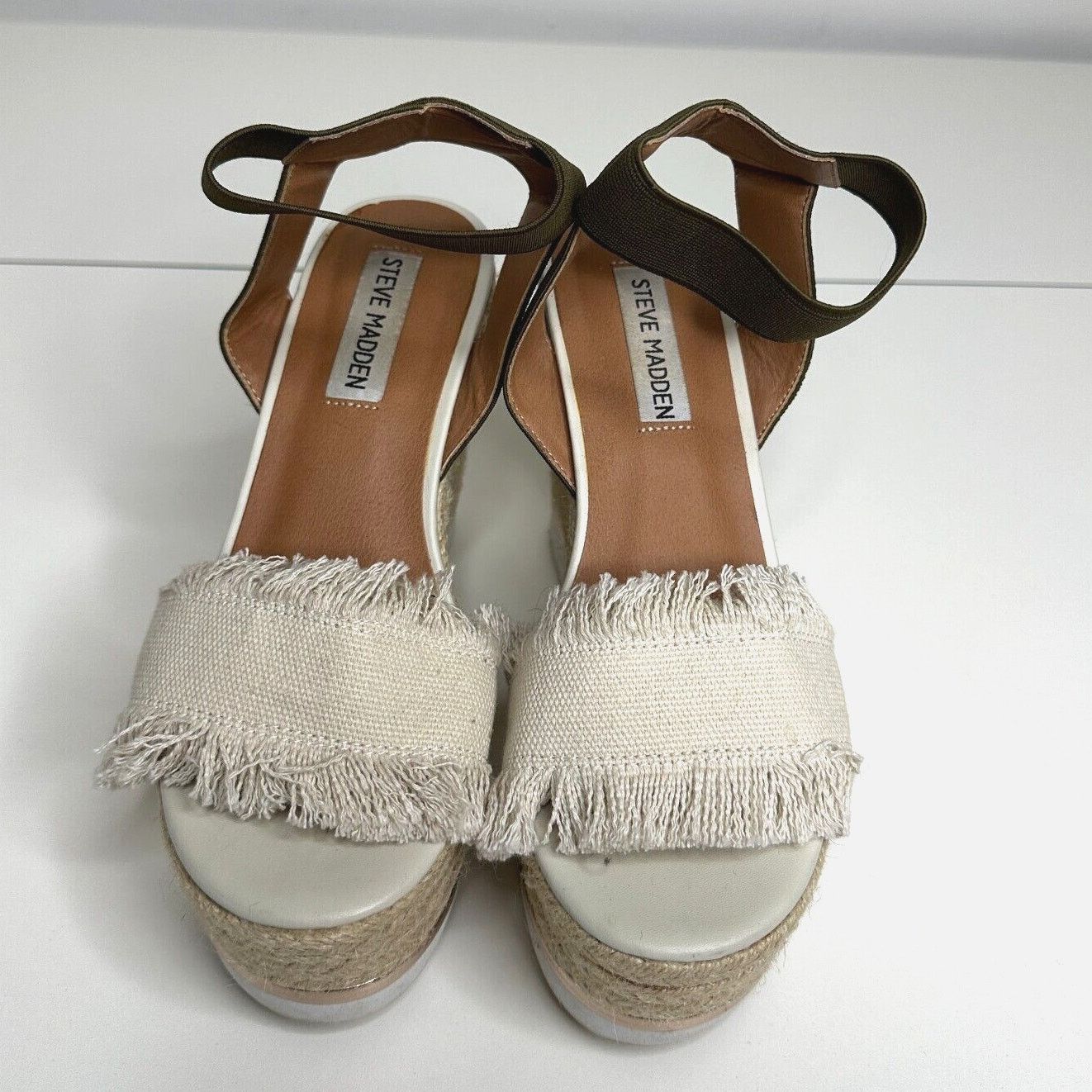 Steve Madden Steve Madden Wedge Beige Canvas Green Ankle Espadrilles 5.5 Size US 5.5 / IT 35.5 - 2 Thumbnail