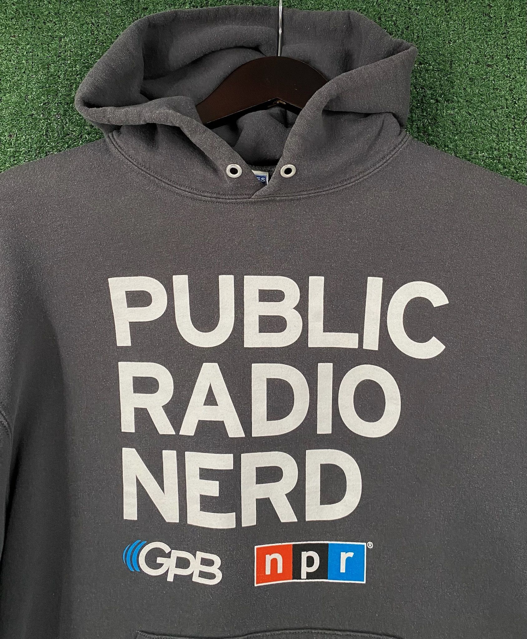 Jerzees Vintage Y2K NPR “Public Radio Nerd” GPB Grey Hoodie Large Size US L / EU 52-54 / 3 - 2 Thumbnail