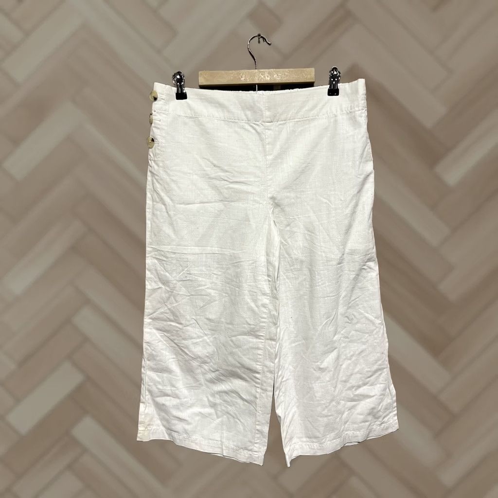 Liz Claiborne Liz Claiborne Womens White Cropped Linen Pull On Pants Petite Size 12 Size 34" / US 12 / IT 48 - 1 Thumbnail