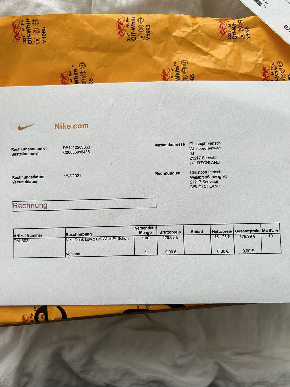 Nike × Off-White × Virgil Abloh Nike dunk x Off-White Lot 21 Size US 8.5 / EU 41-42 - 5 Thumbnail