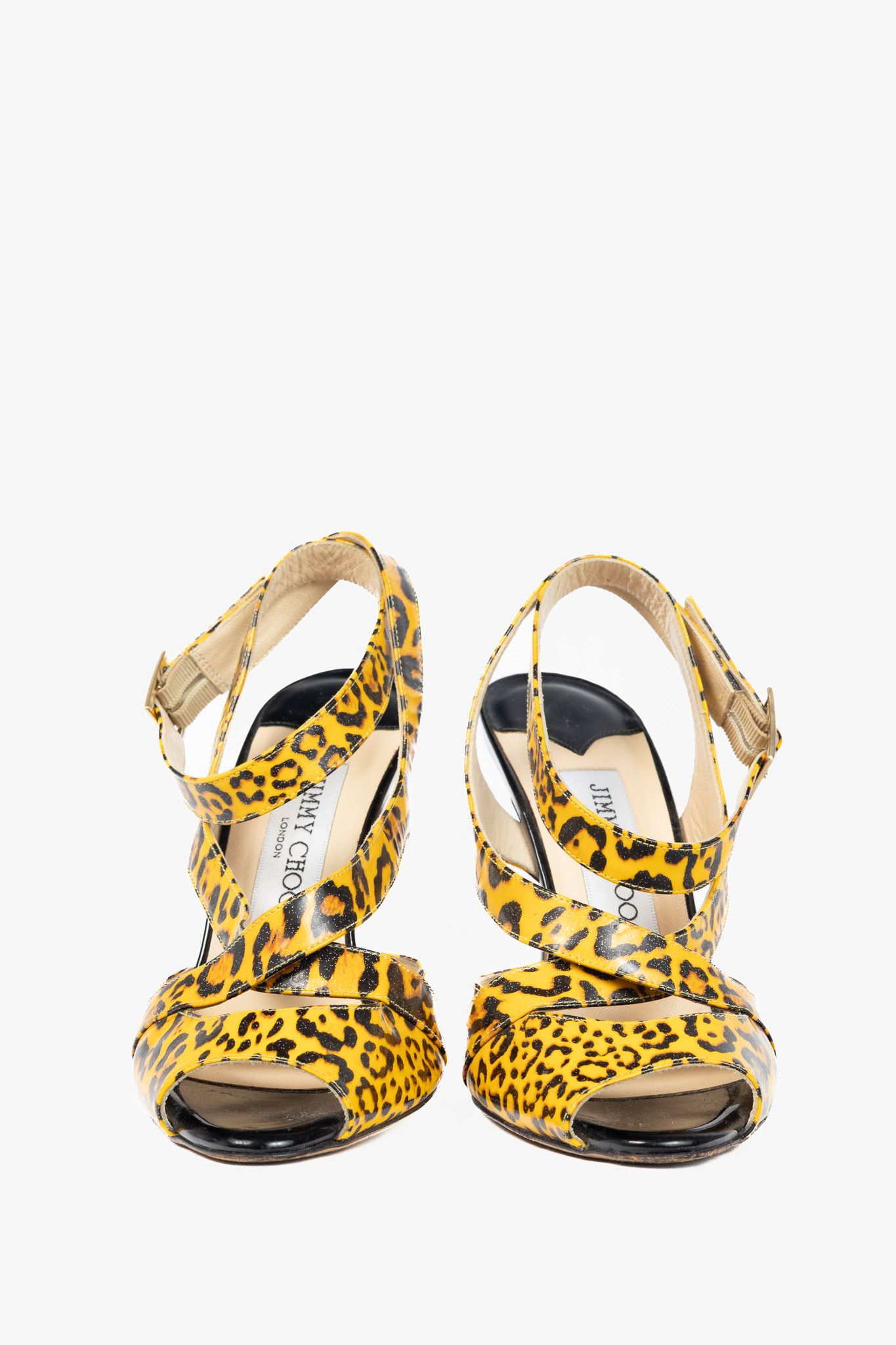Jimmy Choo Jimmy Choo Gray Leopard Print Patent Crisscross Sandals Size US 5.5 / IT 35.5 - 2 Thumbnail