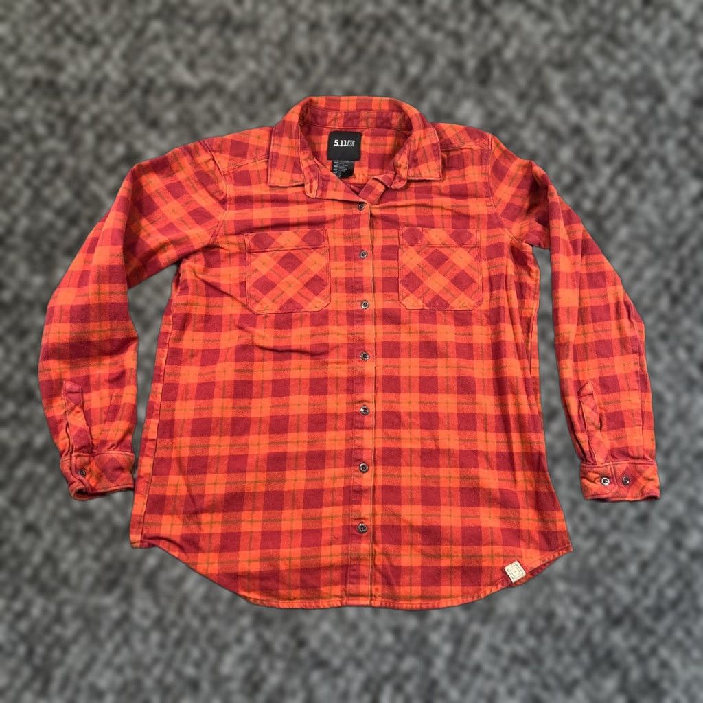 Vintage 511 Tactical Shirt Womens L Flannel Orange Plaid Button Up Down Long Sleeve Size L / US 10 / IT 46 - 1 Thumbnail