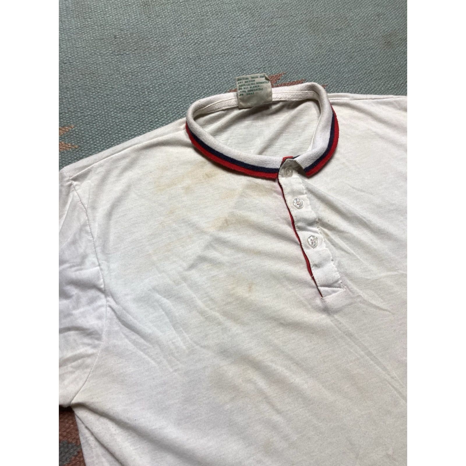 Vintage VINTAGE BRUT Polo Shirt Short Sleeve Striped Ringer White Large Adult Mens 1970s Size US L / EU 52-54 / 3 - 4 Thumbnail