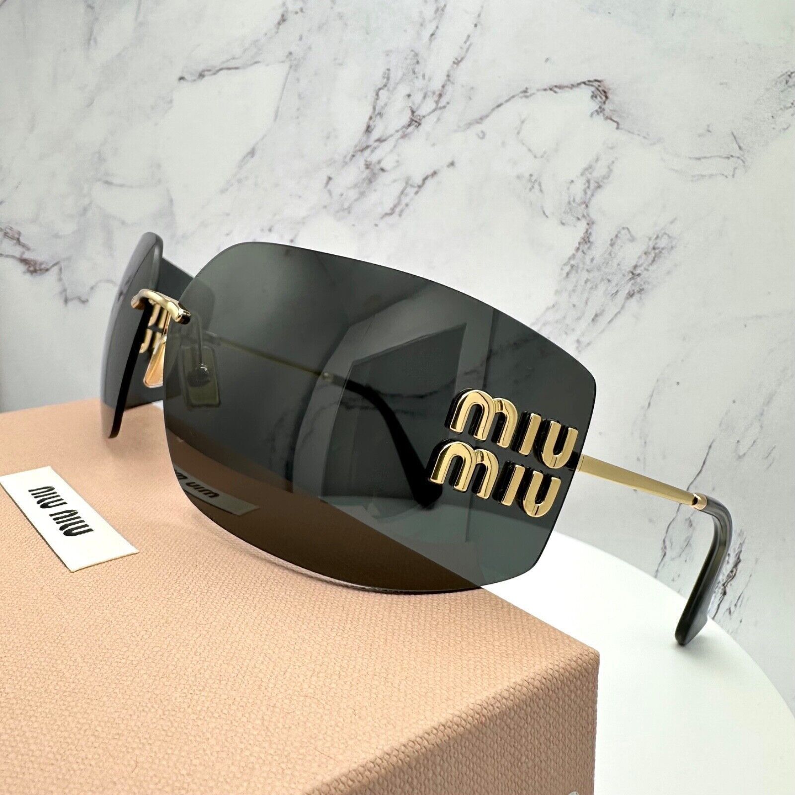 Miu Miu New MIU MIU Sunglasses Gold Rimless Wrap Square Size ONE SIZE - 1 Thumbnail