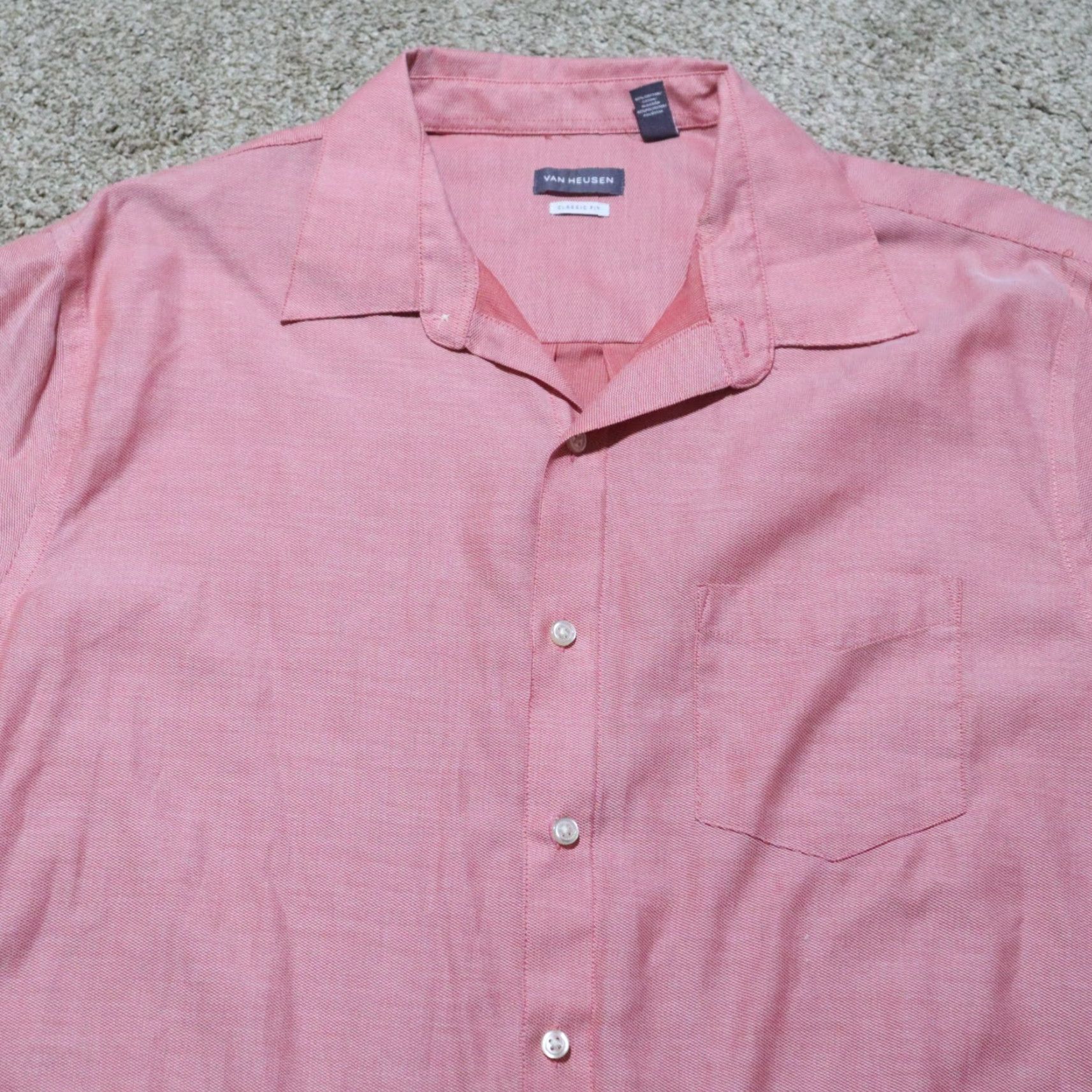 Van Heusen Van Heusen Shirt Pink Solid Salman Pocket Button Up Mens Size XL 17.5 100% Cotton Regular Short? Size 46R - 2 Thumbnail