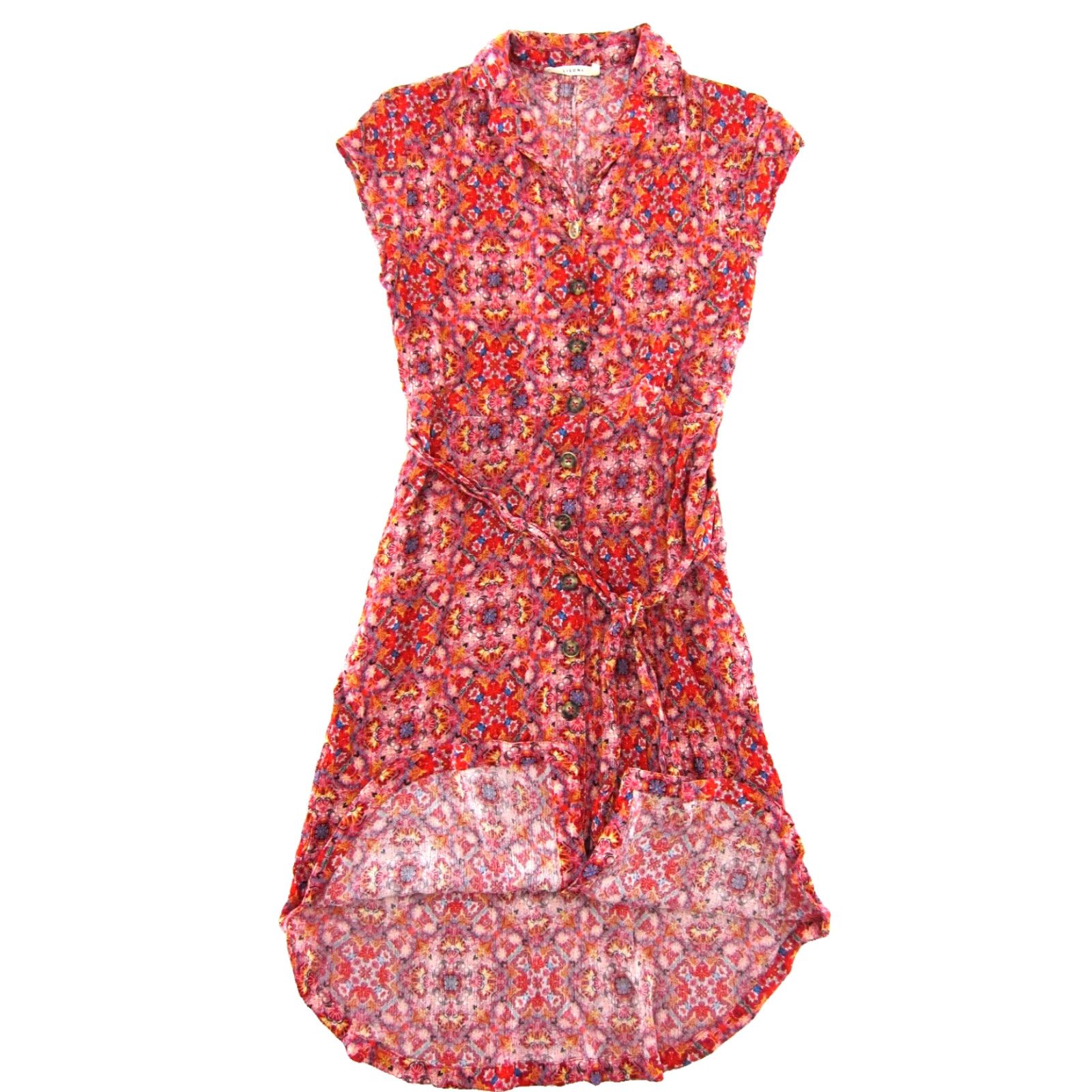Pinko ELLISON Floral Button Down Midi Dress Large Pink Rayon Floral Button Down Pocket Midi Dress L Ellison Womens Size L / US 10 / IT 46 - 5 Thumbnail