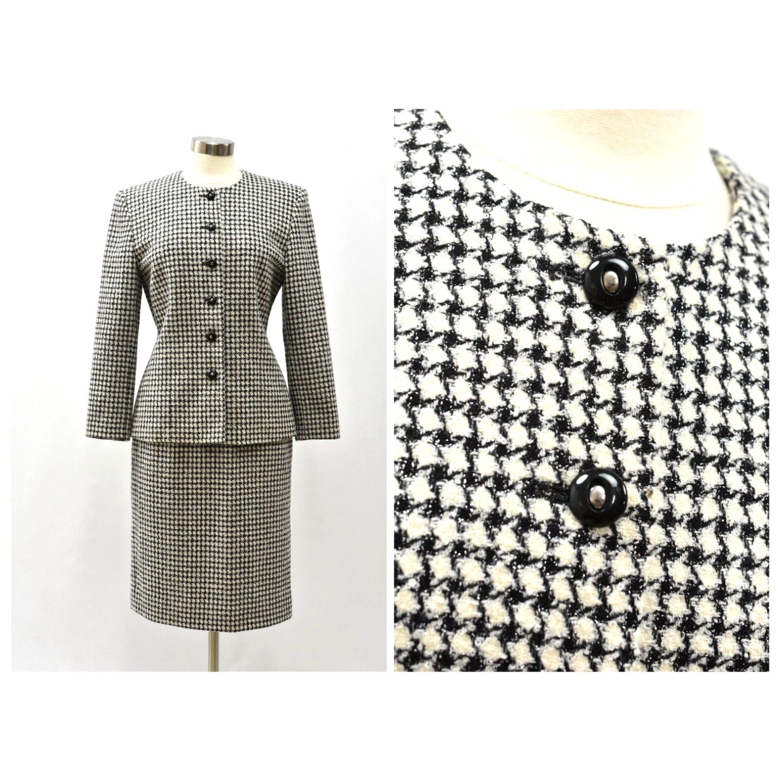 Pendleton 90s Vintage Pendleton Black & White Plaid Skirt Suit Womens 8 Metallic Threading Size ONE SIZE - 1 Preview