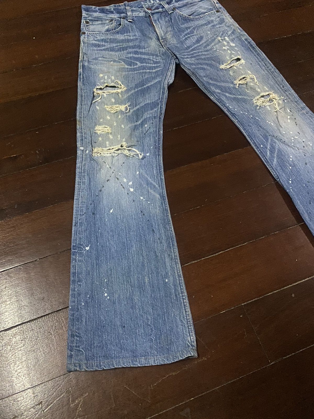 Designer × Edwin FIRE 🔥 EDWIN BLUE TRIP 503 WIDE LEG BOOT CUT DISTRESSED Size US 35 - 5 Thumbnail