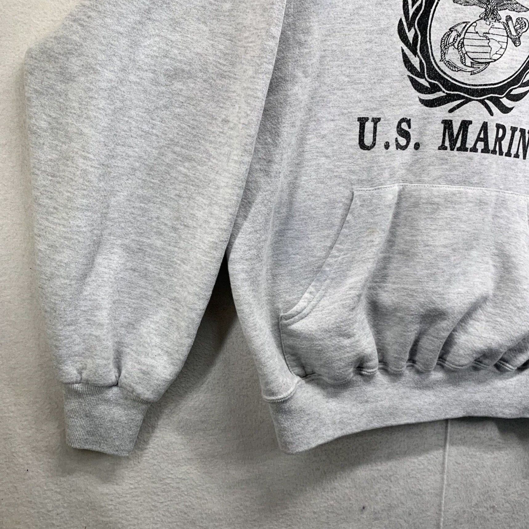 Jerzees VINTAGE United States Marine Corps Hoodie Mens Large Gray Cotton Polyester Fleece Graphic Print Navy Marine 90s Pullover JERZEES Size US L / EU 52-54 / 3 - 2 Thumbnail