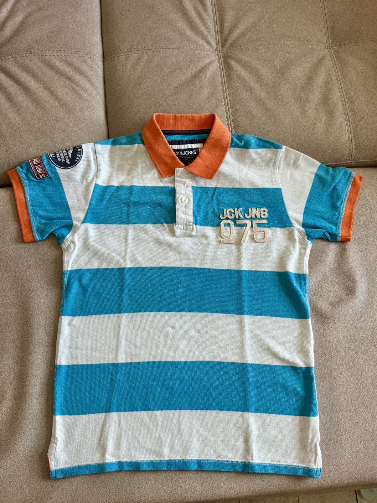Jack & Jones Jack & Jones Boys Polo Shirt S – Striped with Logo & Patches Size US S / EU 44-46 / 1 - 1 Thumbnail