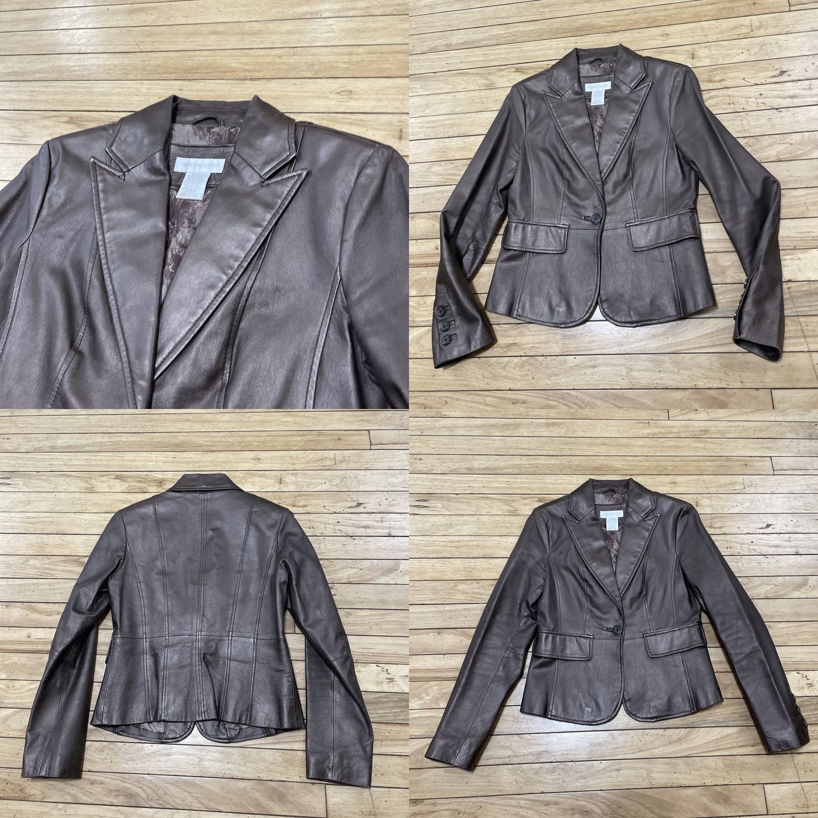 Worthington VINTAGE Worthington Leather Jacket Womens XS Brown Y2K 90s Long Sleeve Leather Blazer Shirt Jacket Size L / US 10 / IT 46 - 11 Thumbnail