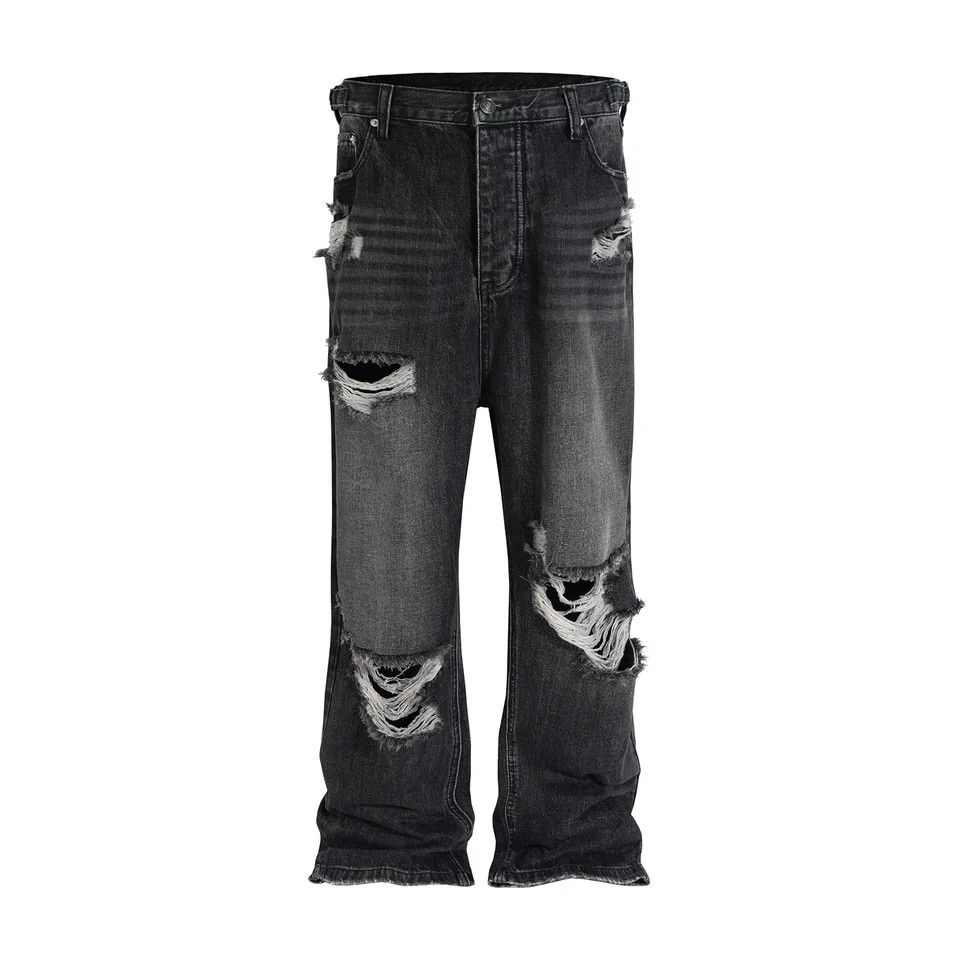 Vintage Washed Black Distressed Ripped hole baggyJeans Size US 34 / EU 50 - 2 Thumbnail