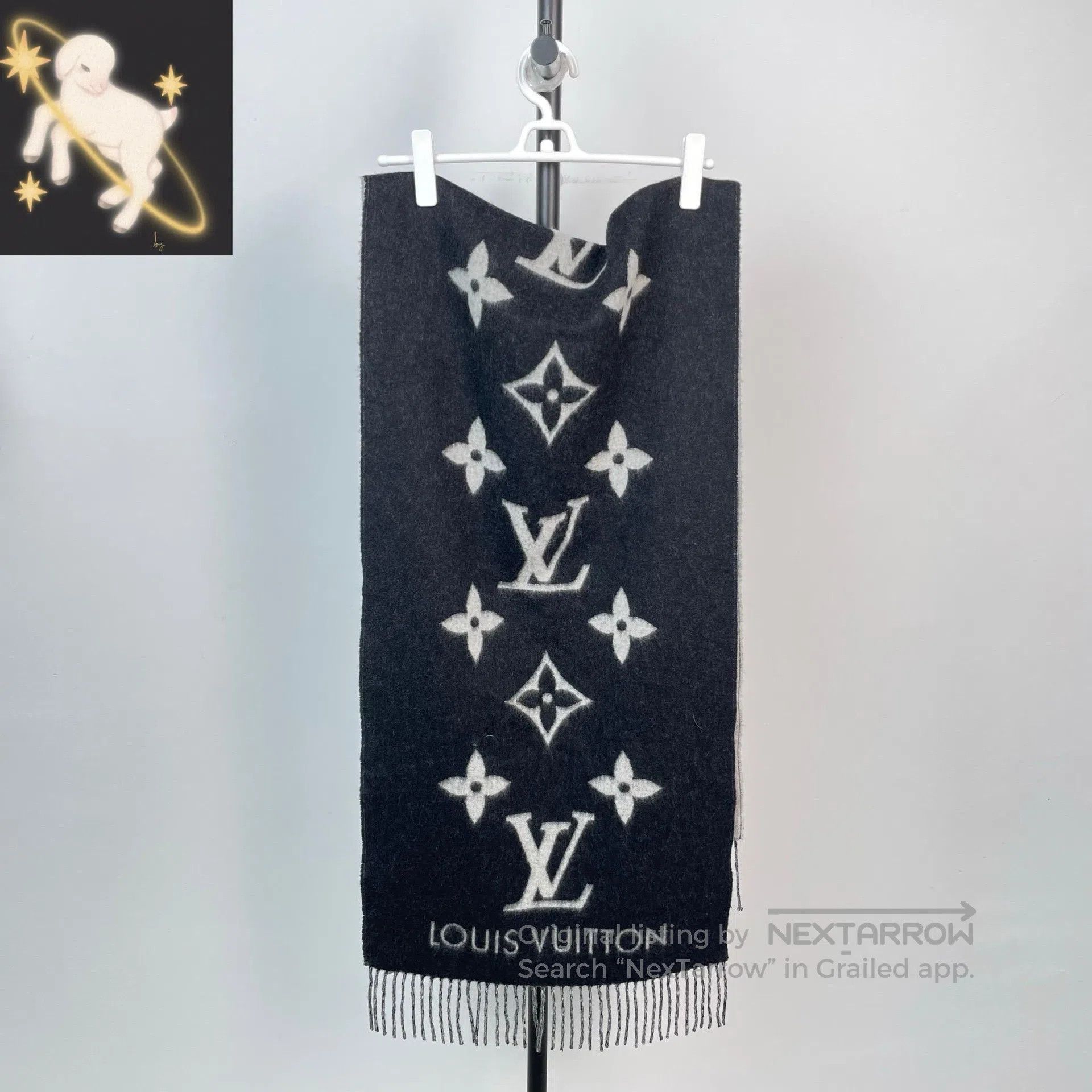 Louis Vuitton Louis Vuitton Black Gray Full Print Cashmere Double Sided Size ONE SIZE - 1 Thumbnail