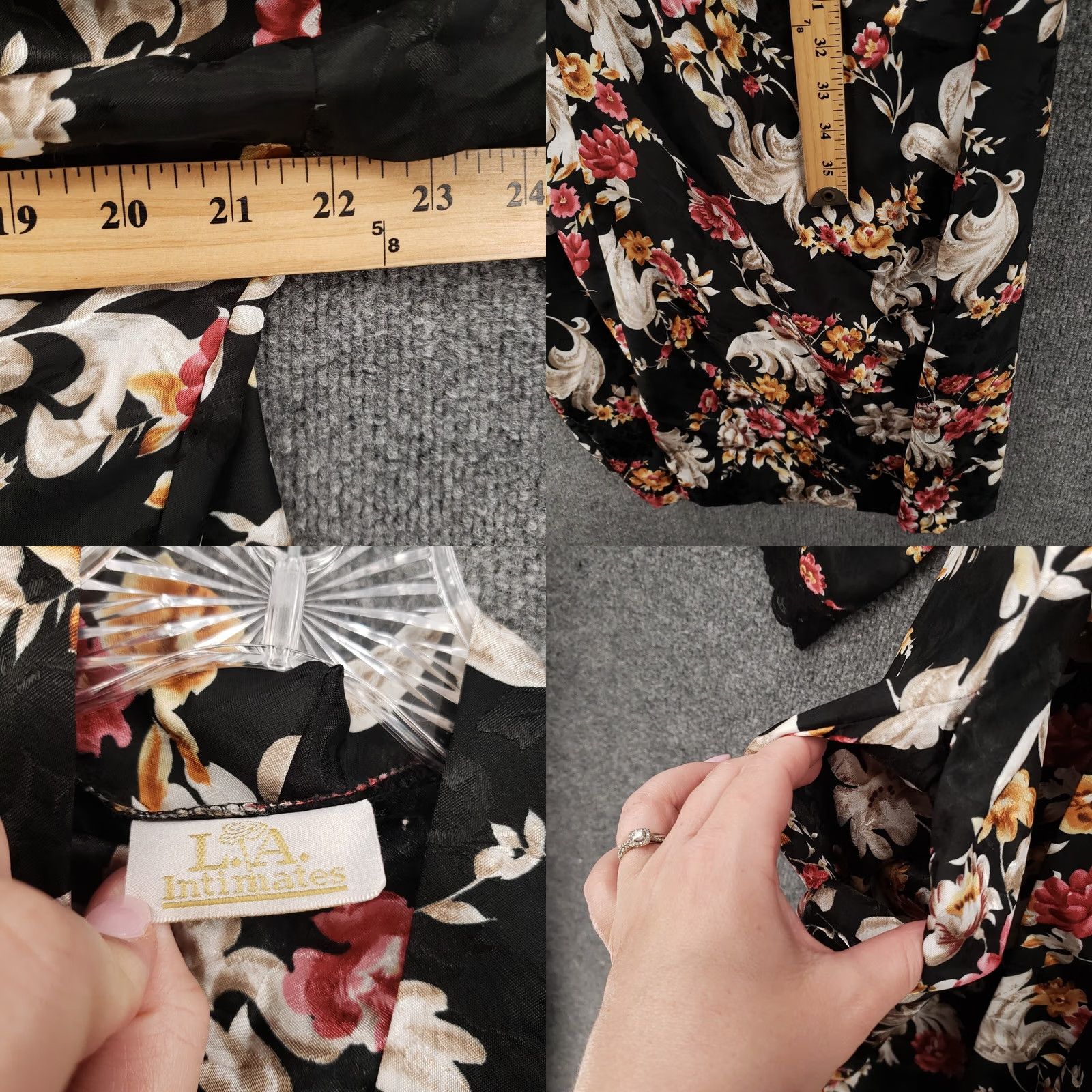 Vintage VINTAGE LA Intimates Robe Womens XL Black Floral Kimono Waist Tie Long Sleeve Size XL / US 12-14 / IT 48-50 - 8 Thumbnail