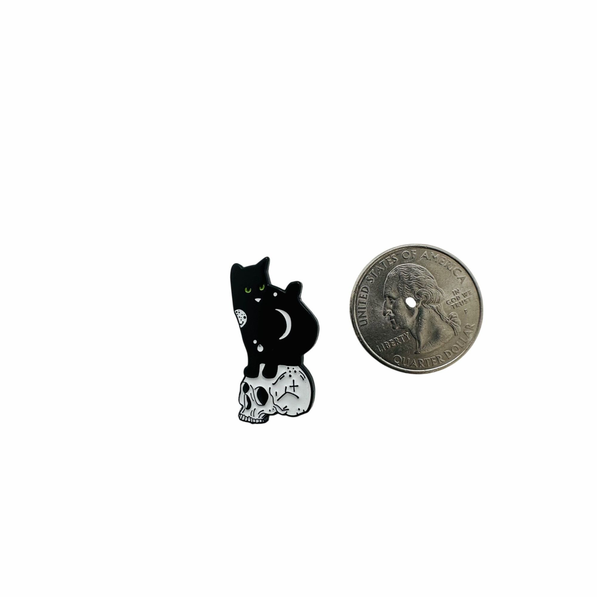 Other Enamel Pin Black Cat Skull Moon Green Eyes Keeper of Death L Size ONE SIZE - 5 Thumbnail