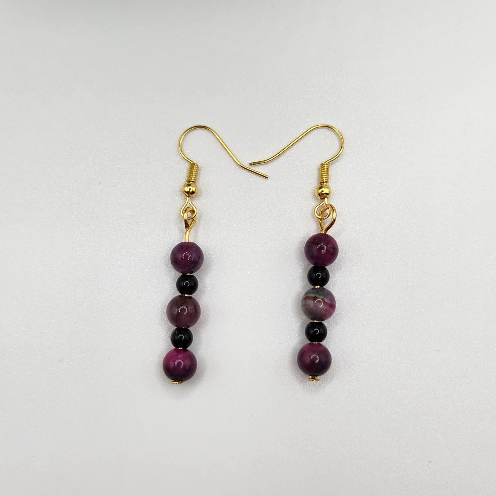 Other Handmade Beaded Dangle Earrings Jade and Black Amethyst 2" Size ONE SIZE - 7 Thumbnail