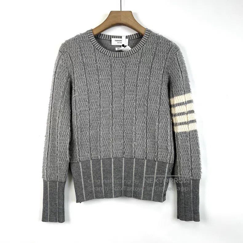 Thom Browne Thom Browne Gray Striped Fringe Wool Sweater Size US XS / EU 42 / 0 - 1 Thumbnail