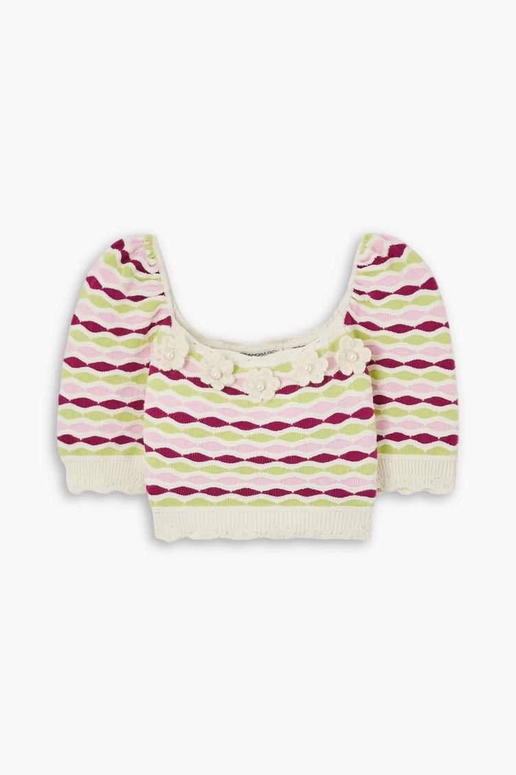 Alessandra Rich ALESSANDRA RICH Cropped embroidered wool-trimmed Top Size L / US 10 / IT 46 - 2 Thumbnail