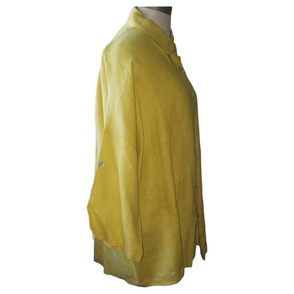 Designer CT1620 Made in Italy Mustard Linen Button Front Top L Size L / US 10 / IT 46 - 3 Thumbnail