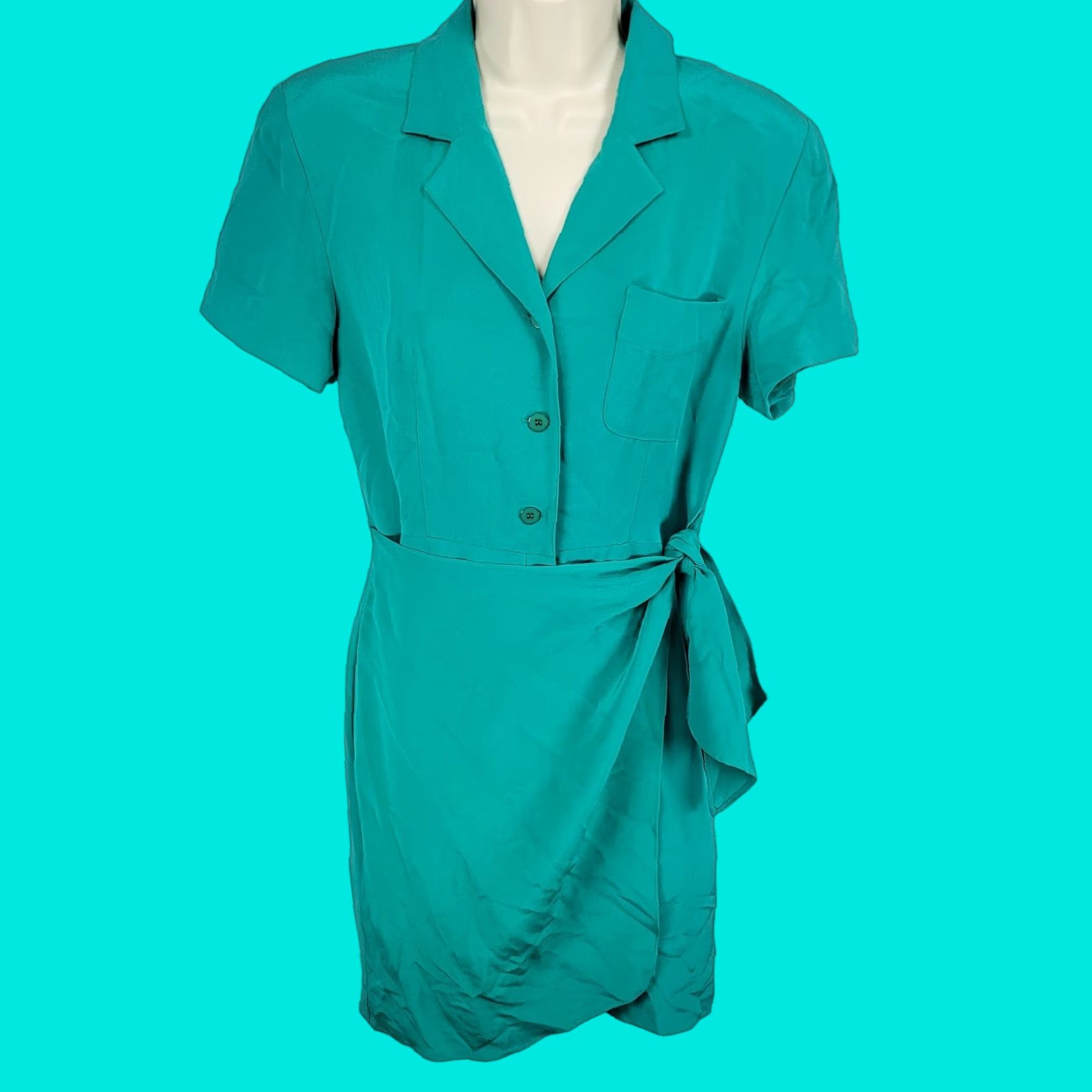 Vintage VINTAGE Argenti Green Silk Wrap Dress Size 6 Short Sleeve 80s  Classic Womens | Grailed