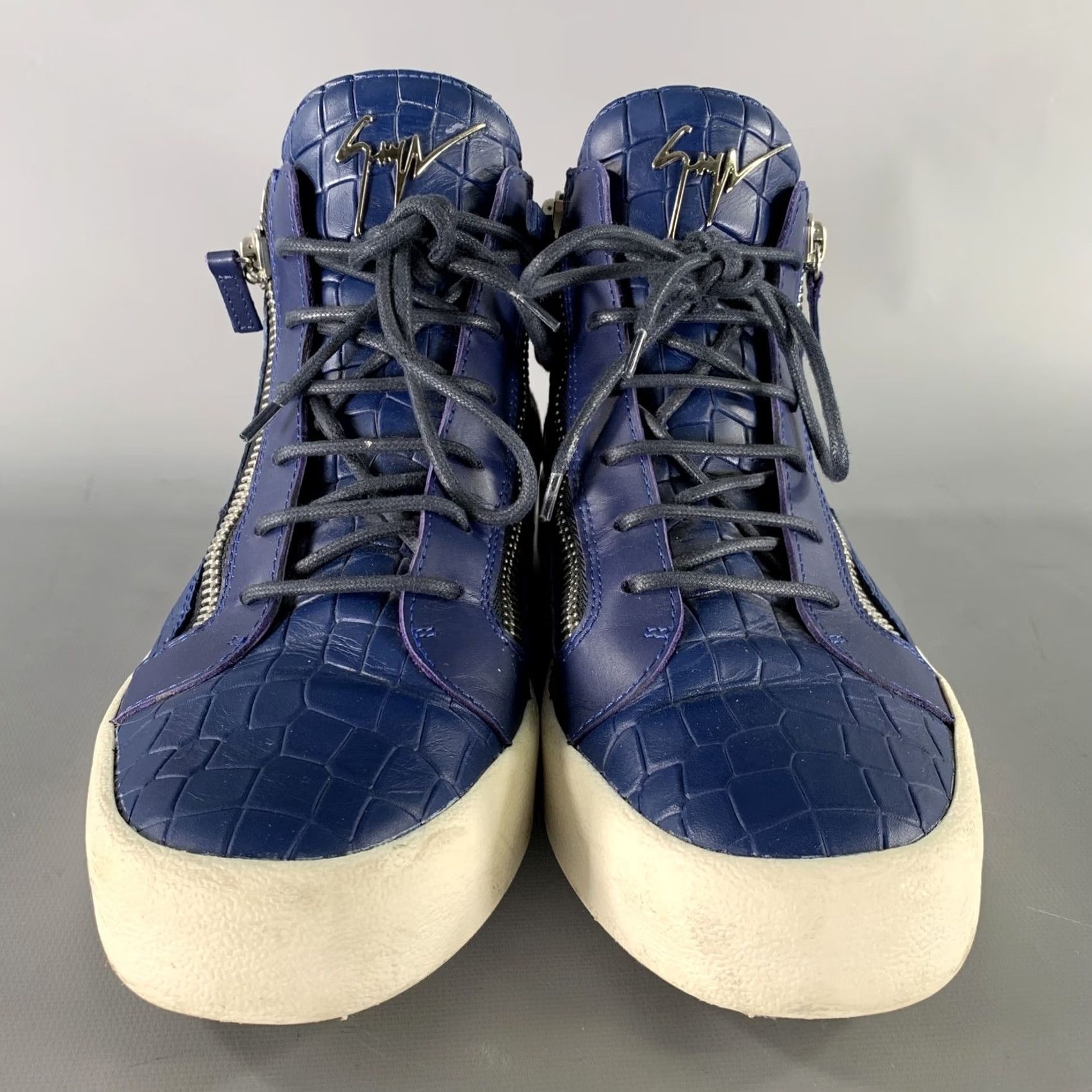 Giuseppe Zanotti GIUSEPPE ZANOTTI Size 9.5 Blue White Embossed Leather High Top Sneakers Mens Adult Sneakers Size US M / EU 48-50 / 2 - 4 Thumbnail
