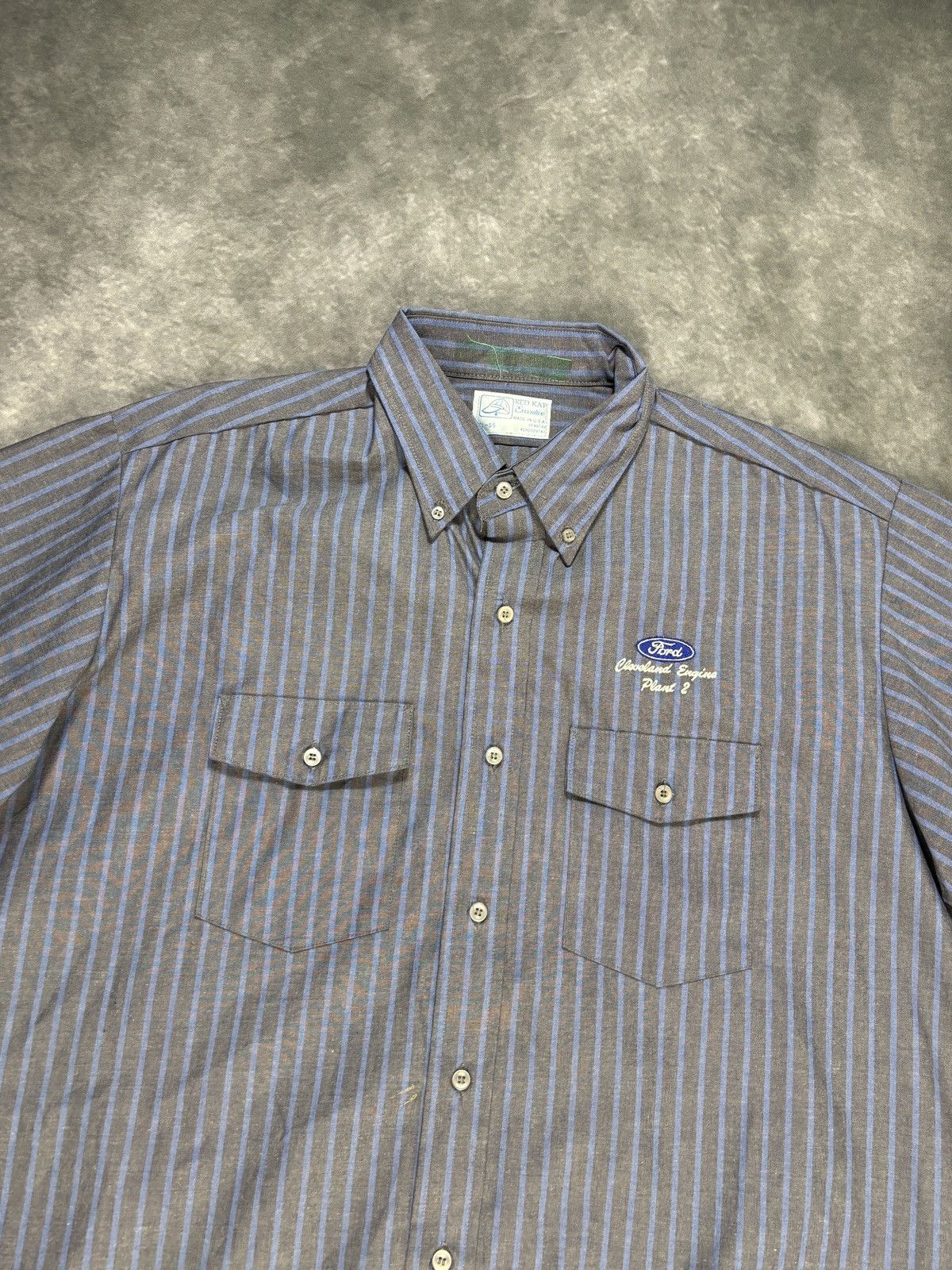 Red Kap × Vintage Vintage Work Shirt Short Sleeve 1990s Striped Ford Motors XL Size US XL / EU 56 / 4 - 6 Thumbnail