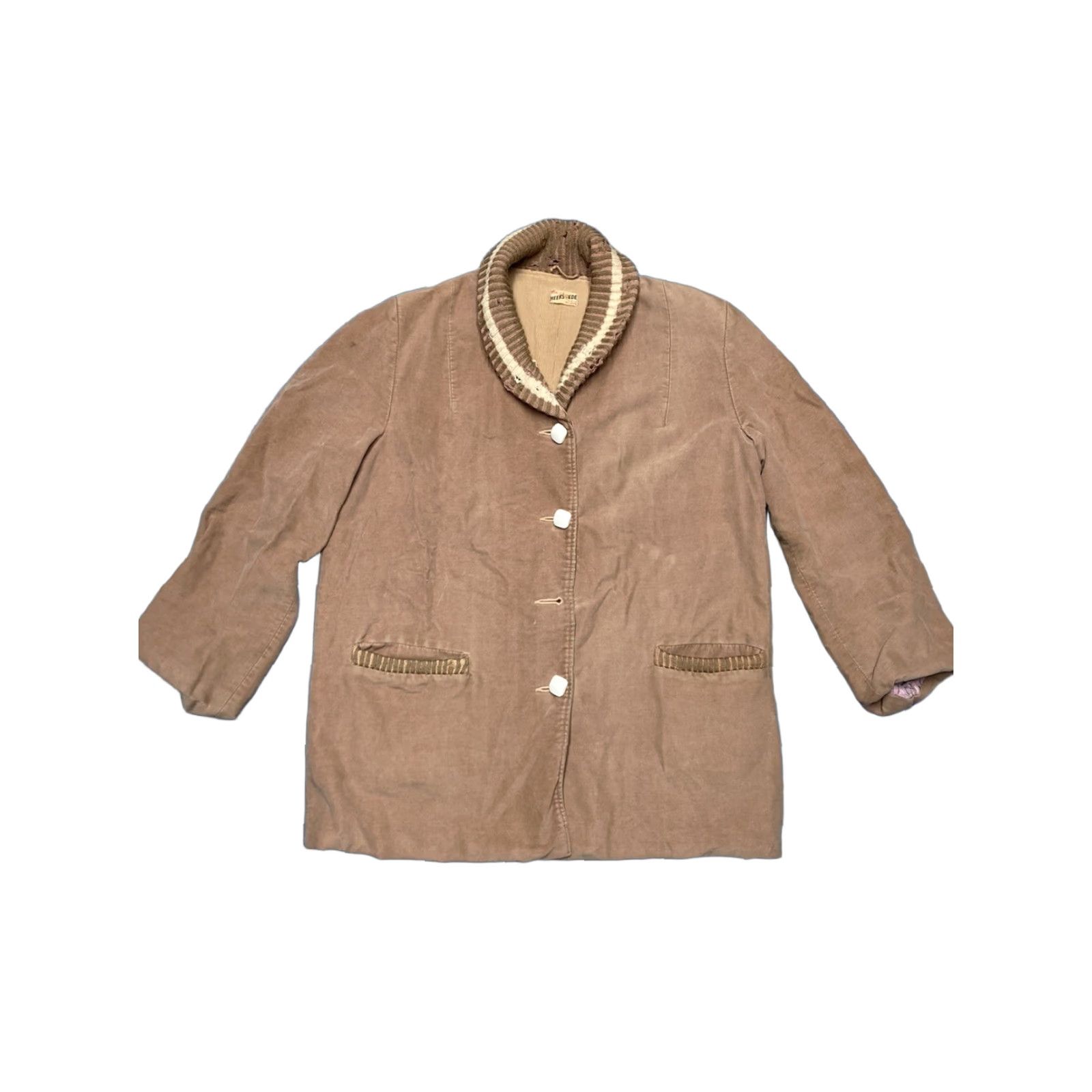 Vintage VINTAGE suede coat Women's Large Overcoat Shawl Collar 50s 60s Beige Size L / US 10 / IT 46 - 1 Thumbnail