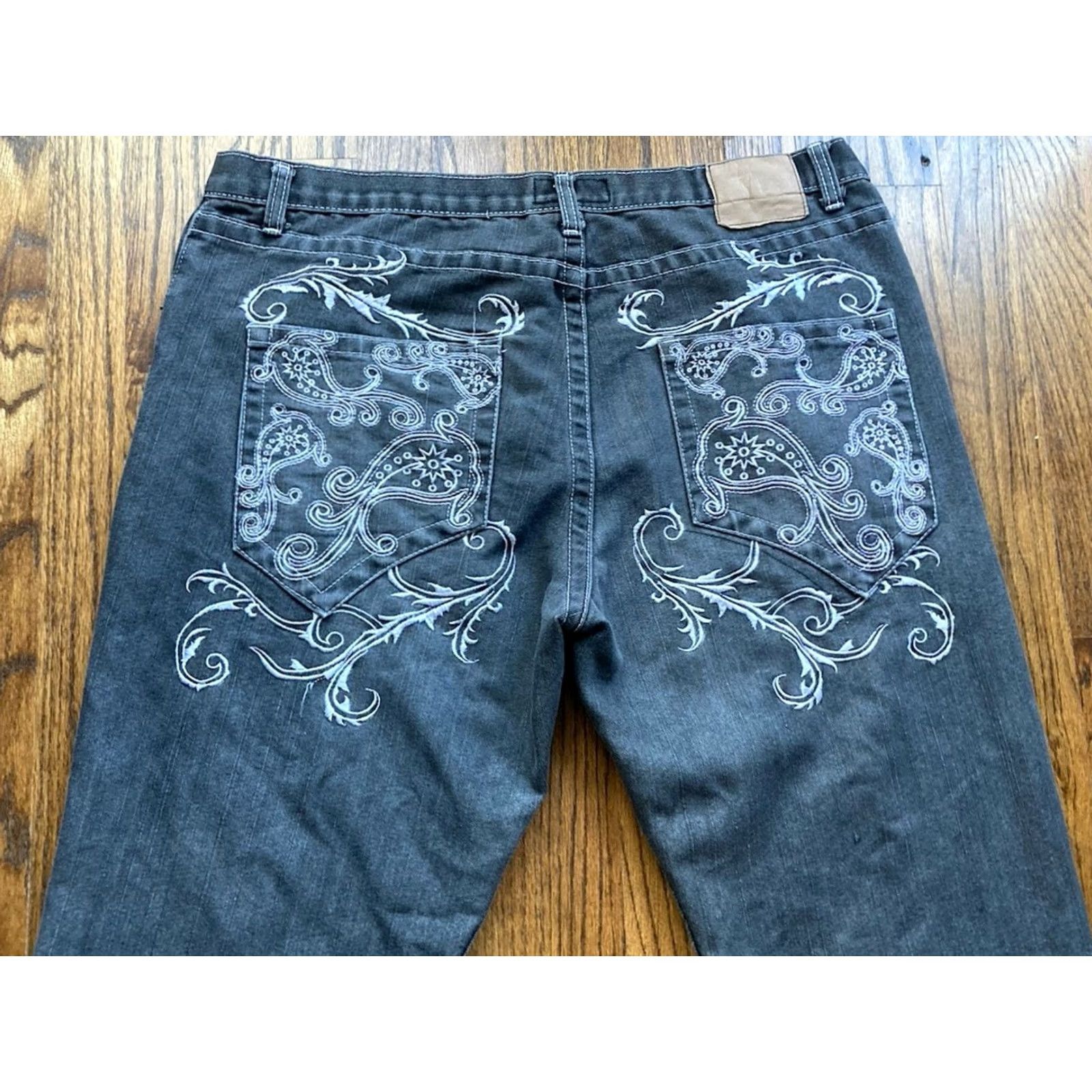 Vintage VINTAGE Red Ape Jeans Mens 40x30 Black Embroidered 5-Pocket Grunge Hip Hop Wide-Leg Y2K Skater Jeans Mens Size US 40 / EU 56 - 2 Thumbnail