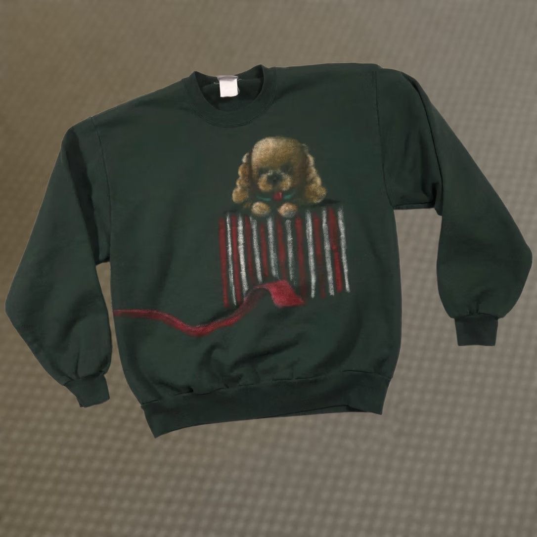 Jerzees VINTAGE Jerzees Sweatshirt Mens Large Green Dog Cat Christmas Gift Graphic 90s Size US L / EU 52-54 / 3 - 1 Thumbnail