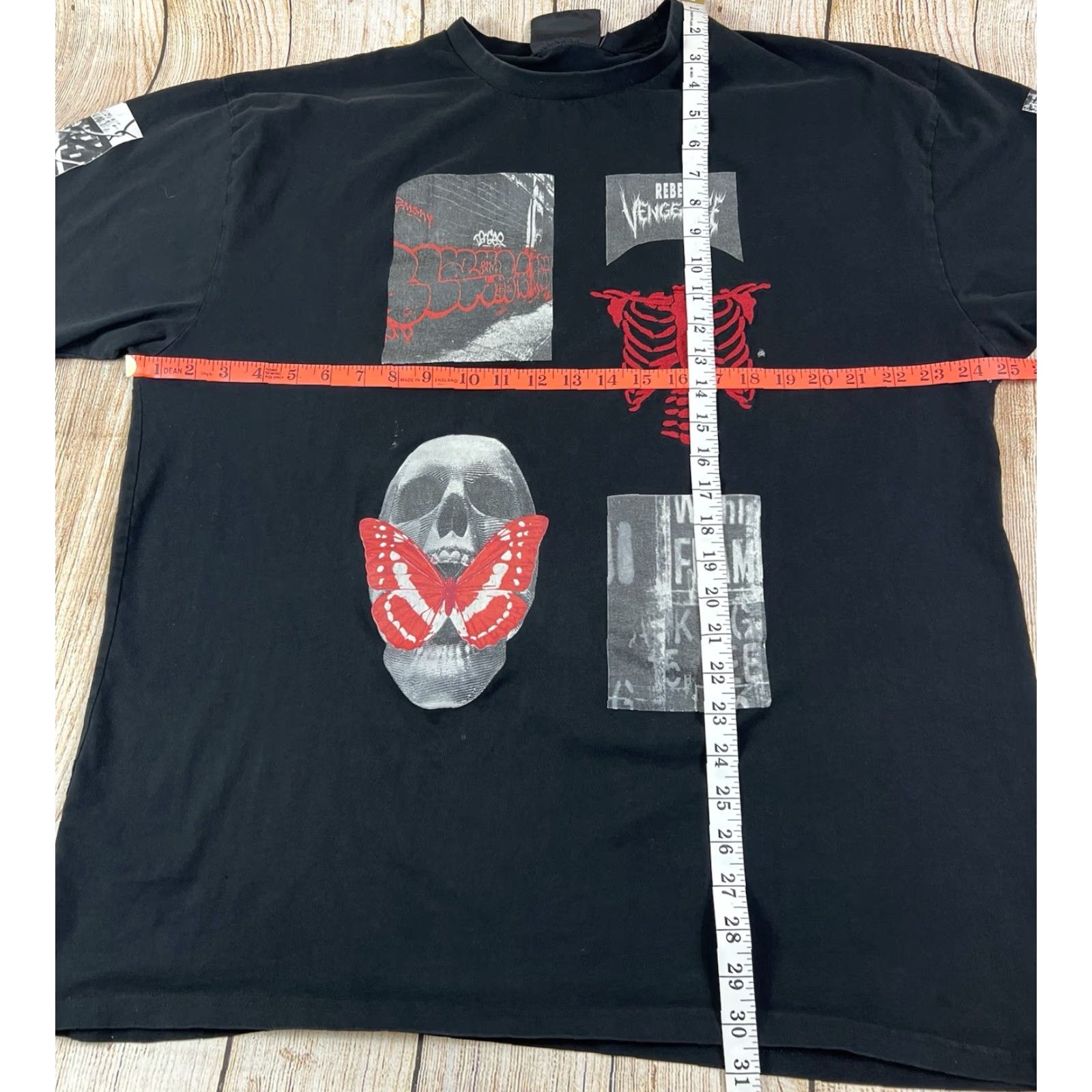 Vintage VINTAGE Rebel T-Shirt Mens 2XL Black Short Sleeve Graphic Print Butterfly Skull Graffiti Pim? Size US XXL / EU 58 / 5 - 3 Thumbnail
