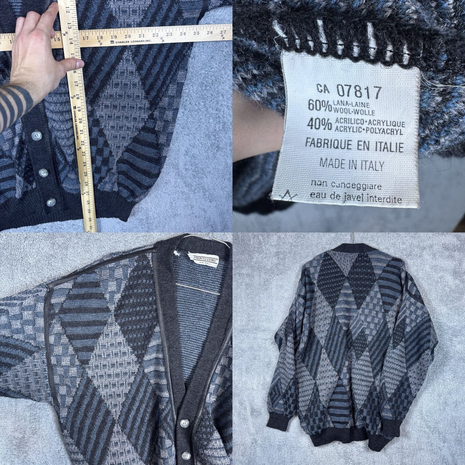 Pronto Uomo VINTAGE Pronto Uomo Sweater Mens LT Knit Cardigan Wool Geometric Crew Neck Long Sleeve Blue Modern Classic Designer City Retro Size US L / EU 52-54 / 3 - 8 Thumbnail