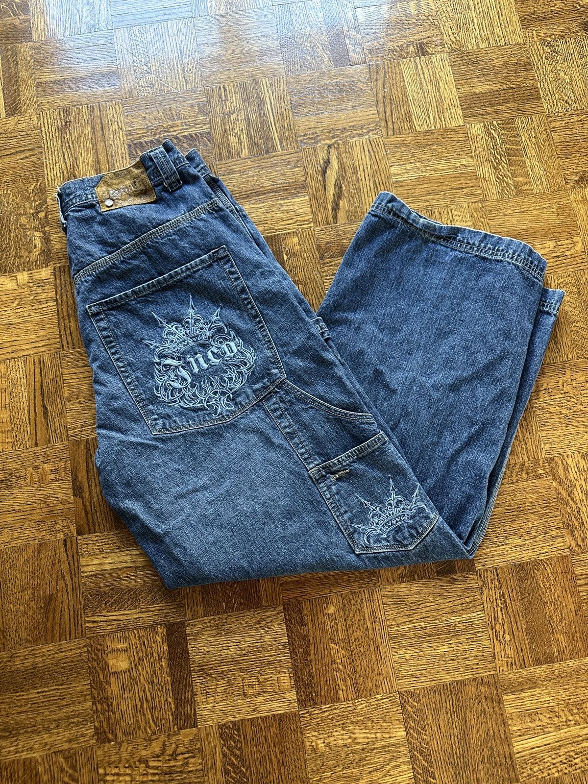 image of Y2K Jnco Embroidered Carpenter Jeans in Blue, Men's (Size 32)