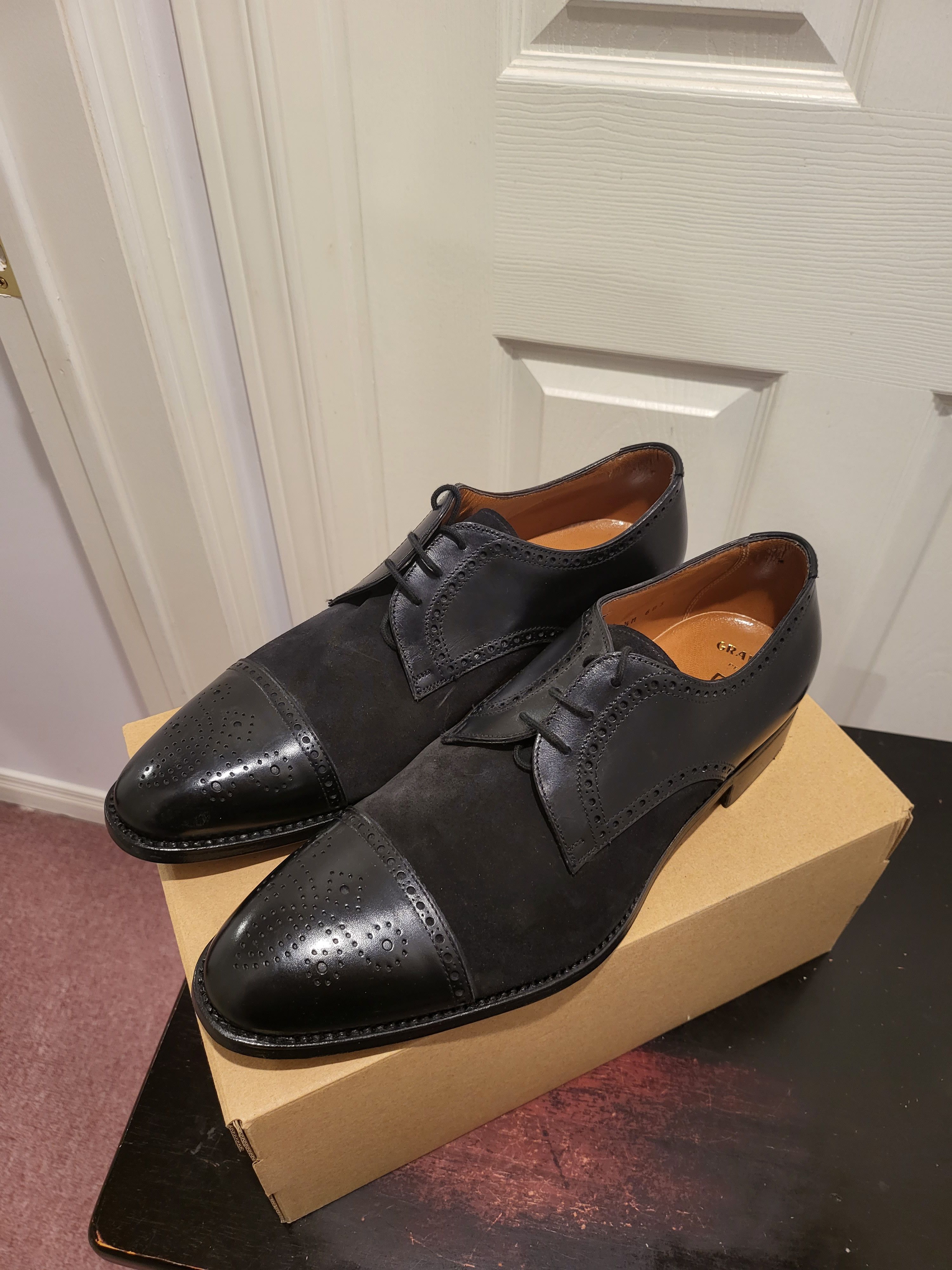 Italian Designers Davis Leather & Suede Oxford Wingtip Shoes in Black, Men's (Size 9.5)