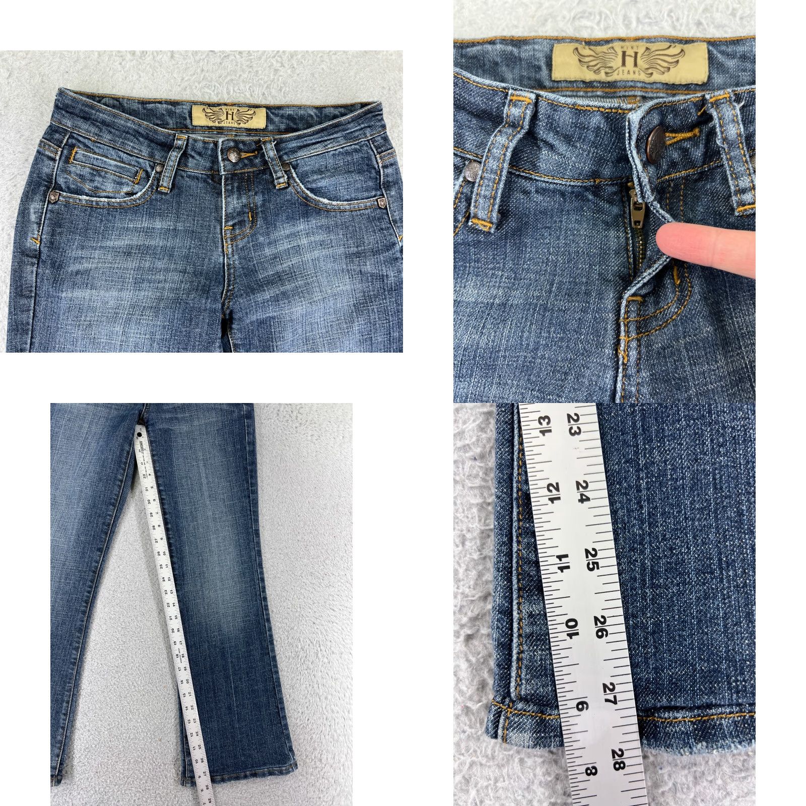 Vintage Hint Pants Womens Jeans Flared Low Rise Blue Denim Cotton Blend 3 5-Pocket Design Embroidered Distressed Stretch Casual Size 26" / US 2 / IT 38 - 8 Thumbnail