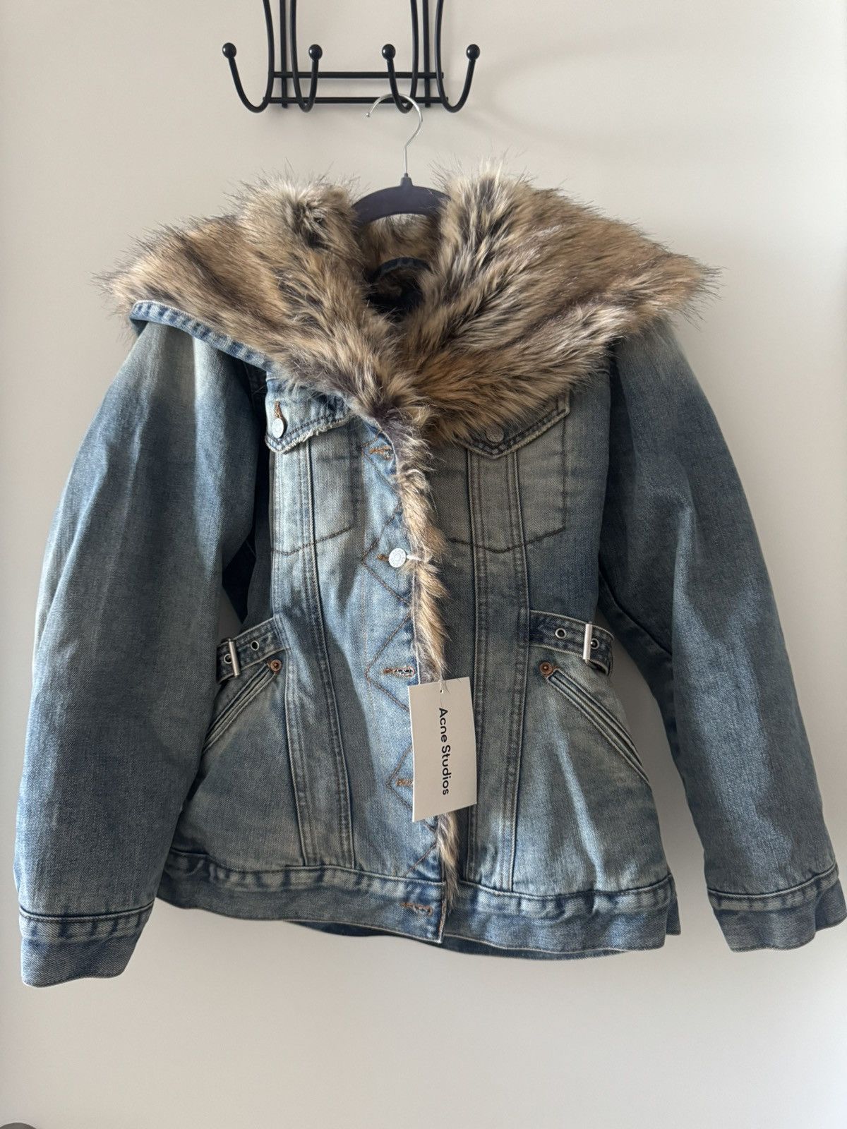 Acne Studios New Acne Studios Light Blue Denim Jacket with Brown Faux Fur Size XS / US 0-2 / IT 36-38 - 3 Thumbnail