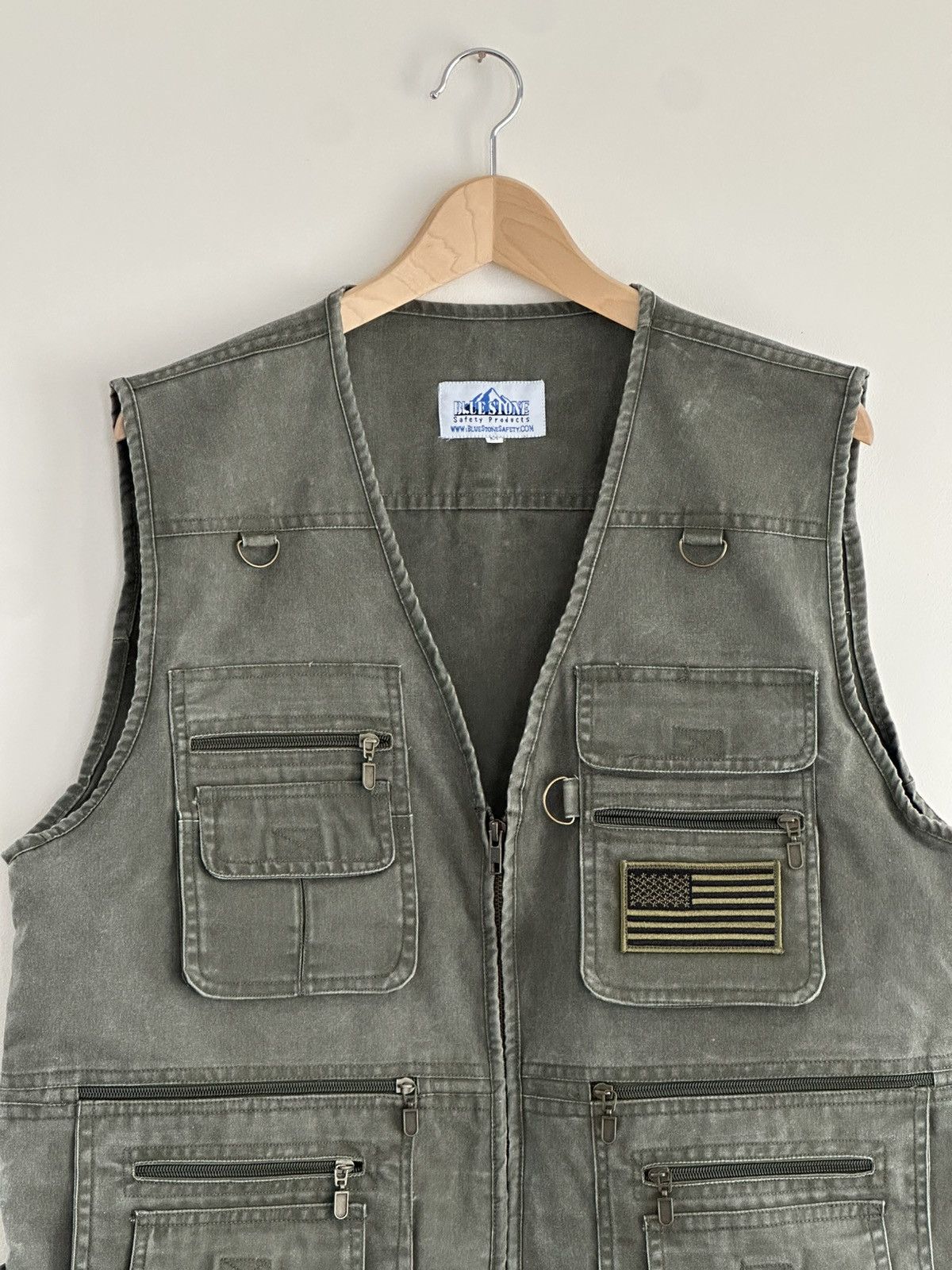 Vintage Vintage Blue Stone Utility Vest USA Flag Patch Olive Green Size US M / EU 48-50 / 2 - 3 Thumbnail