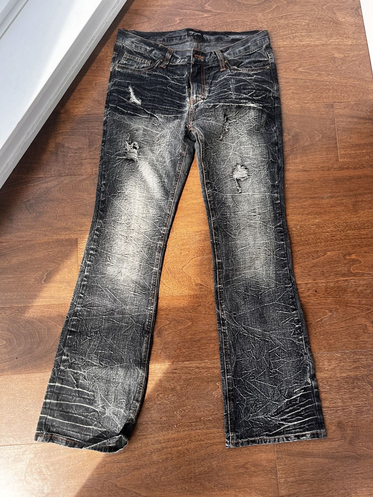 image of If Six Was Nine Ugajin Dark Selvedge Japanese Flare Jeans in Grey, Men's (Size 33)