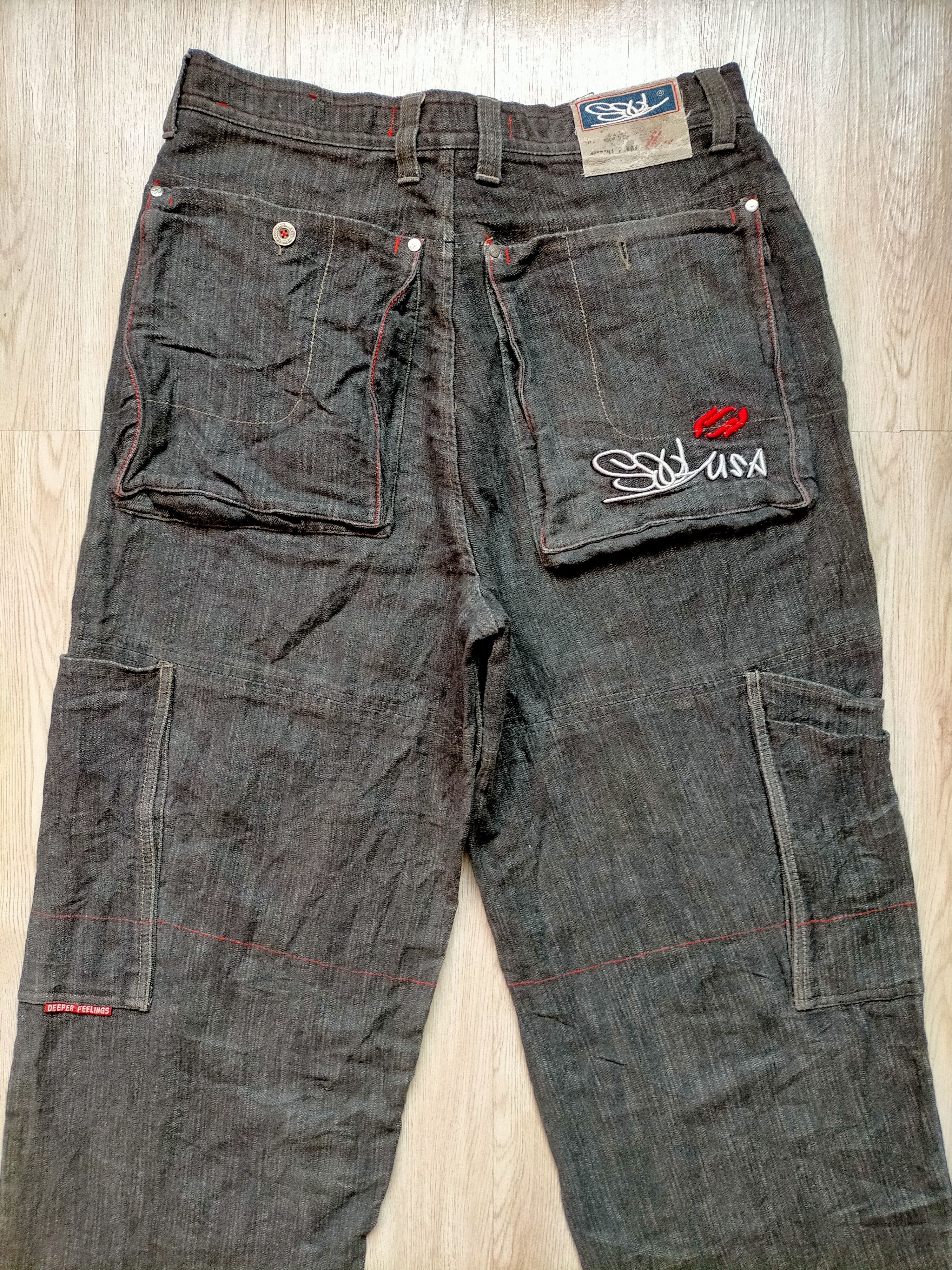 Vintage 1989 Baggy Soul Usa Embroidered Cargo Black Jeans